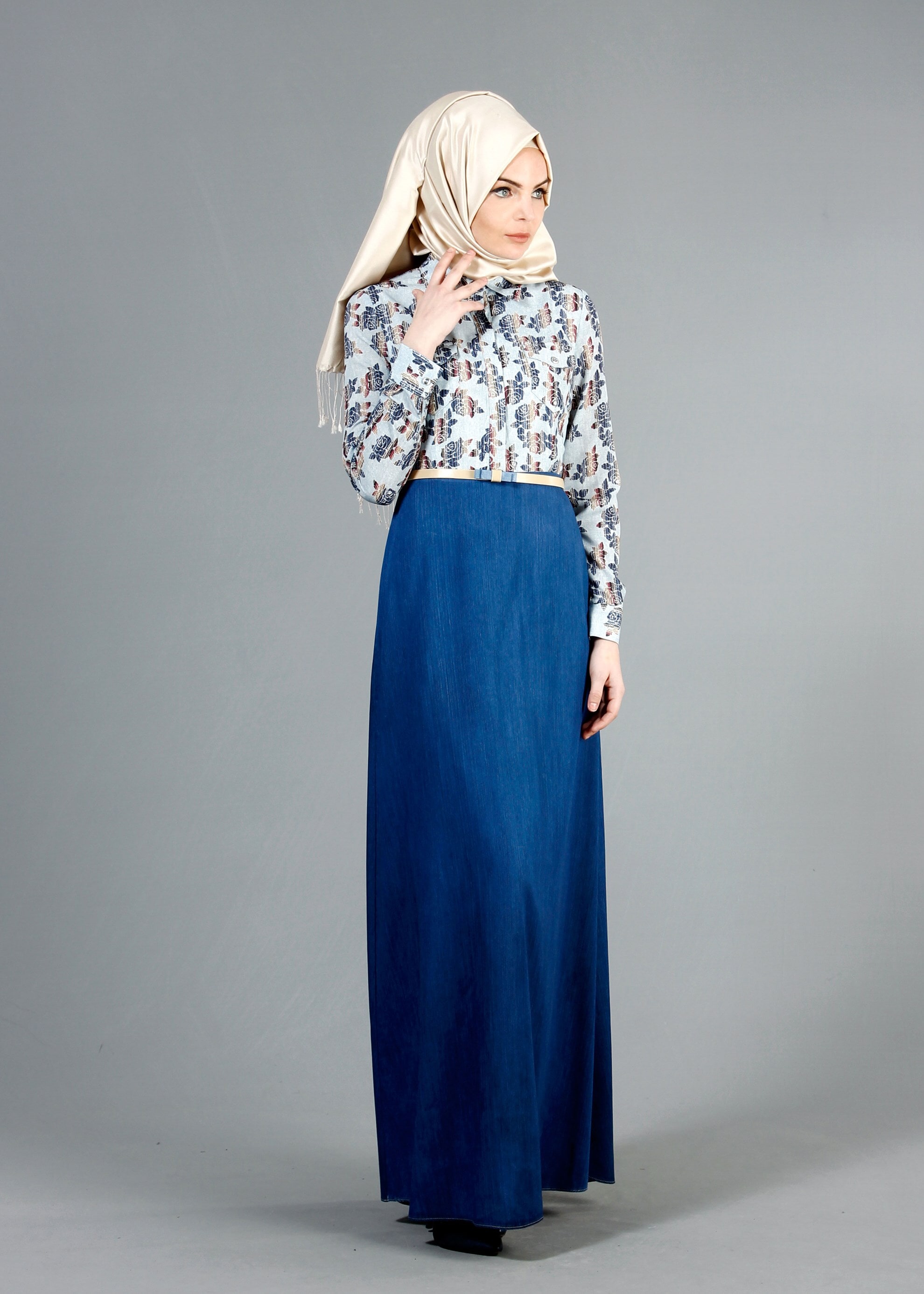Tesettür giyim MAVİ 4313 MAGLİA 9943 TESETTÜR ELBİSE 36/44(38-40) TEK38