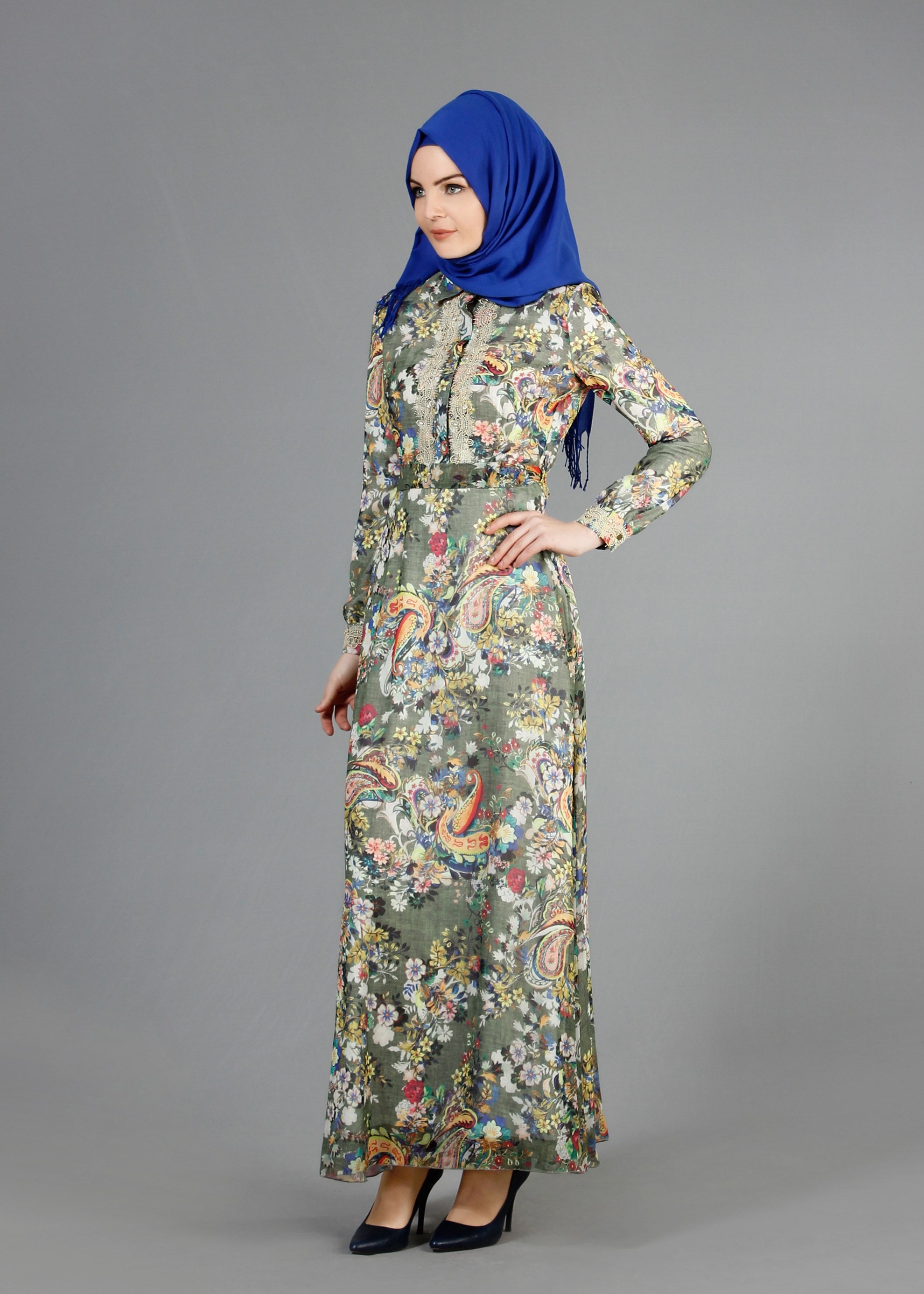 Tesettür giyim HAKİ 4325 Mars Tesettür Elbise 38/46(38-40) TEK36