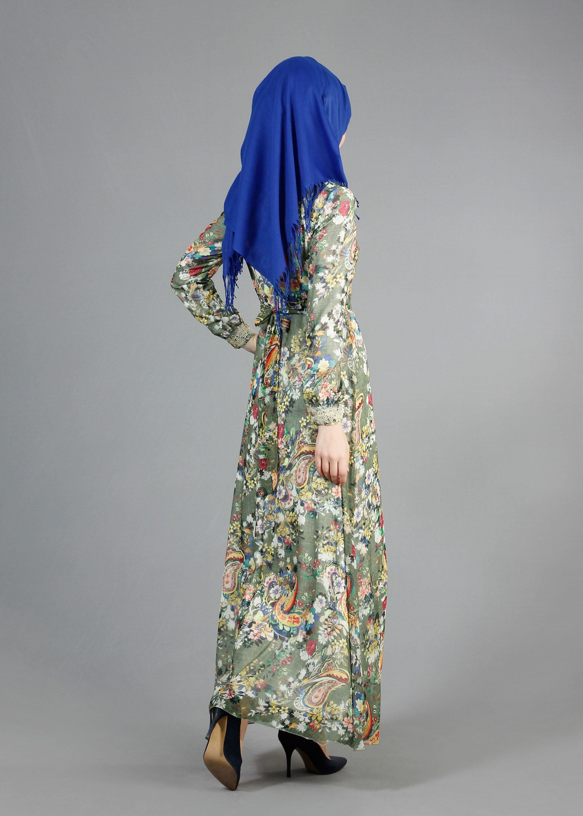 Tesettür giyim HAKİ 4325 Mars Tesettür Elbise 38/46(38-40) TEK36