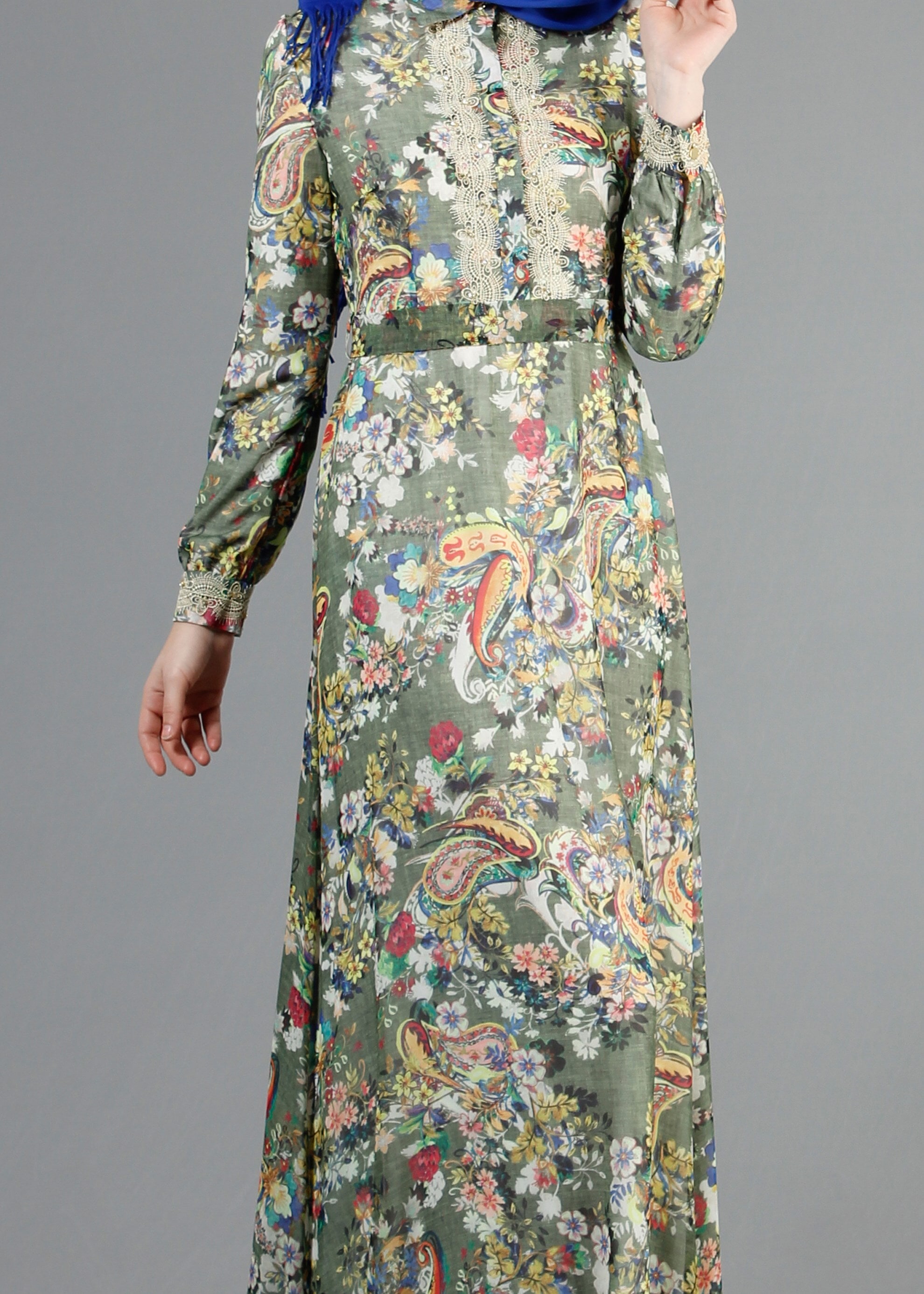 Tesettür giyim HAKİ 4325 Mars Tesettür Elbise 38/46(38-40) TEK36