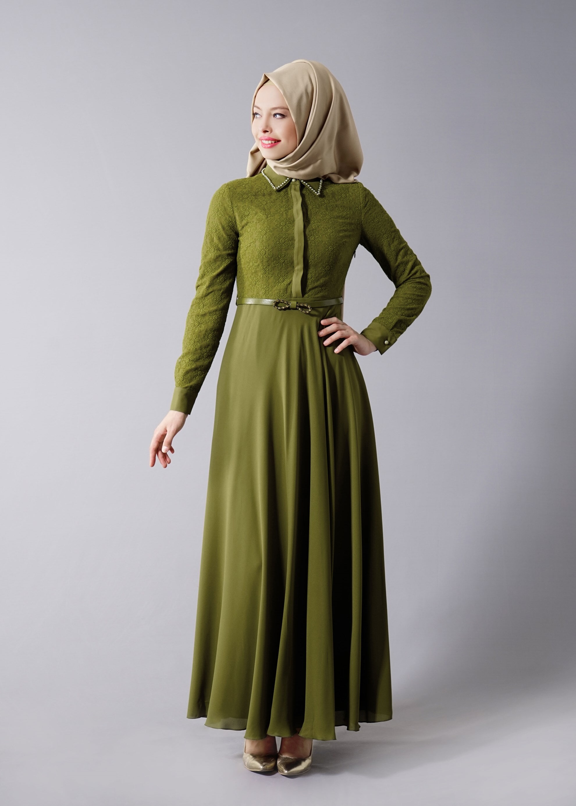 Tesettür giyim YEŞİL 4326 Esinti Tesettür Elbise 36/44(38-40) TEK38