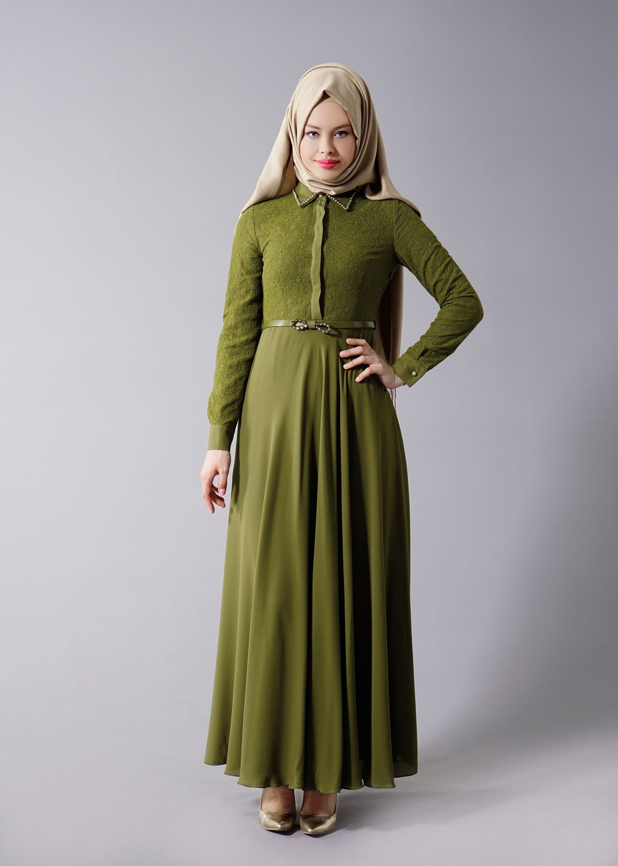 Tesettür giyim YEŞİL 4326 Esinti Tesettür Elbise 36/44(38-40) TEK38