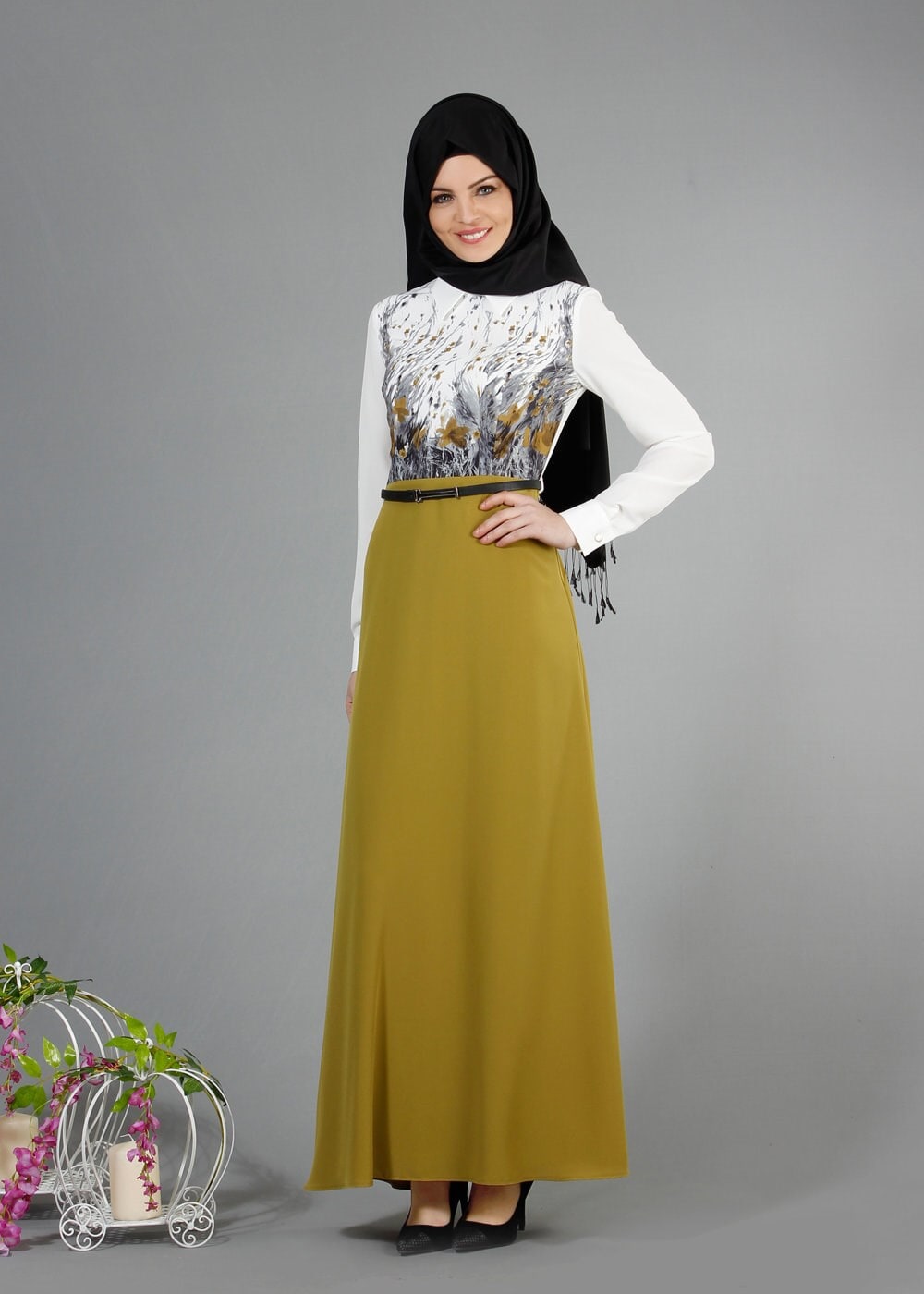 Tesettür giyim YEŞİL 4327 Criss Tesettür Elbise 38/46(38/40) TEK36