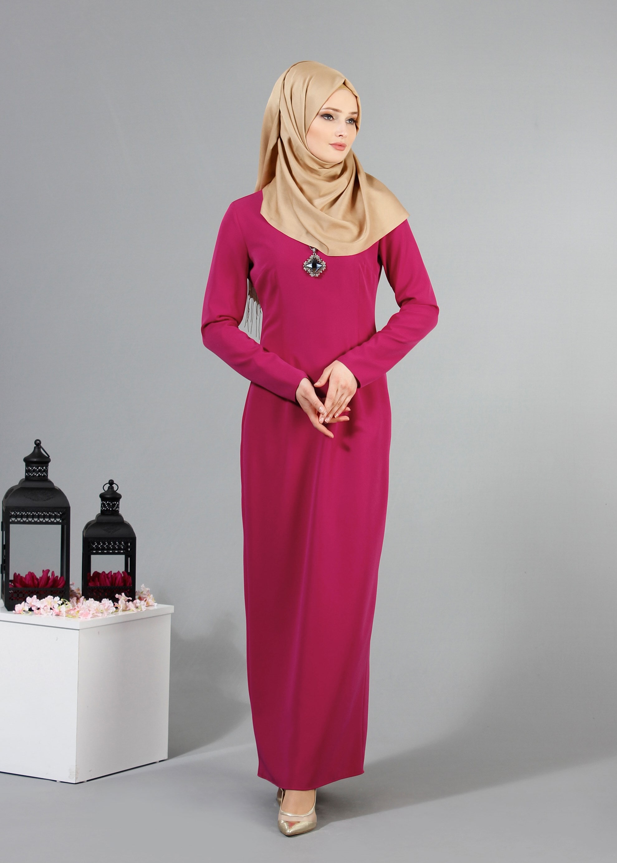 Tesettür giyim FUŞYA 4330 Dilma Tesettür Elbise 36/44(38/40) TEK42