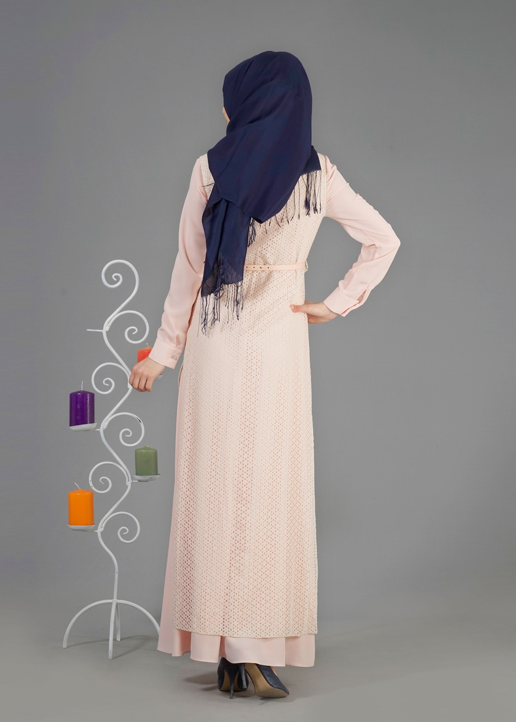 Tesettür giyim PUDRA 4348 Criss 2&prime;Li Tesettür Elbise 38/44 TEK40