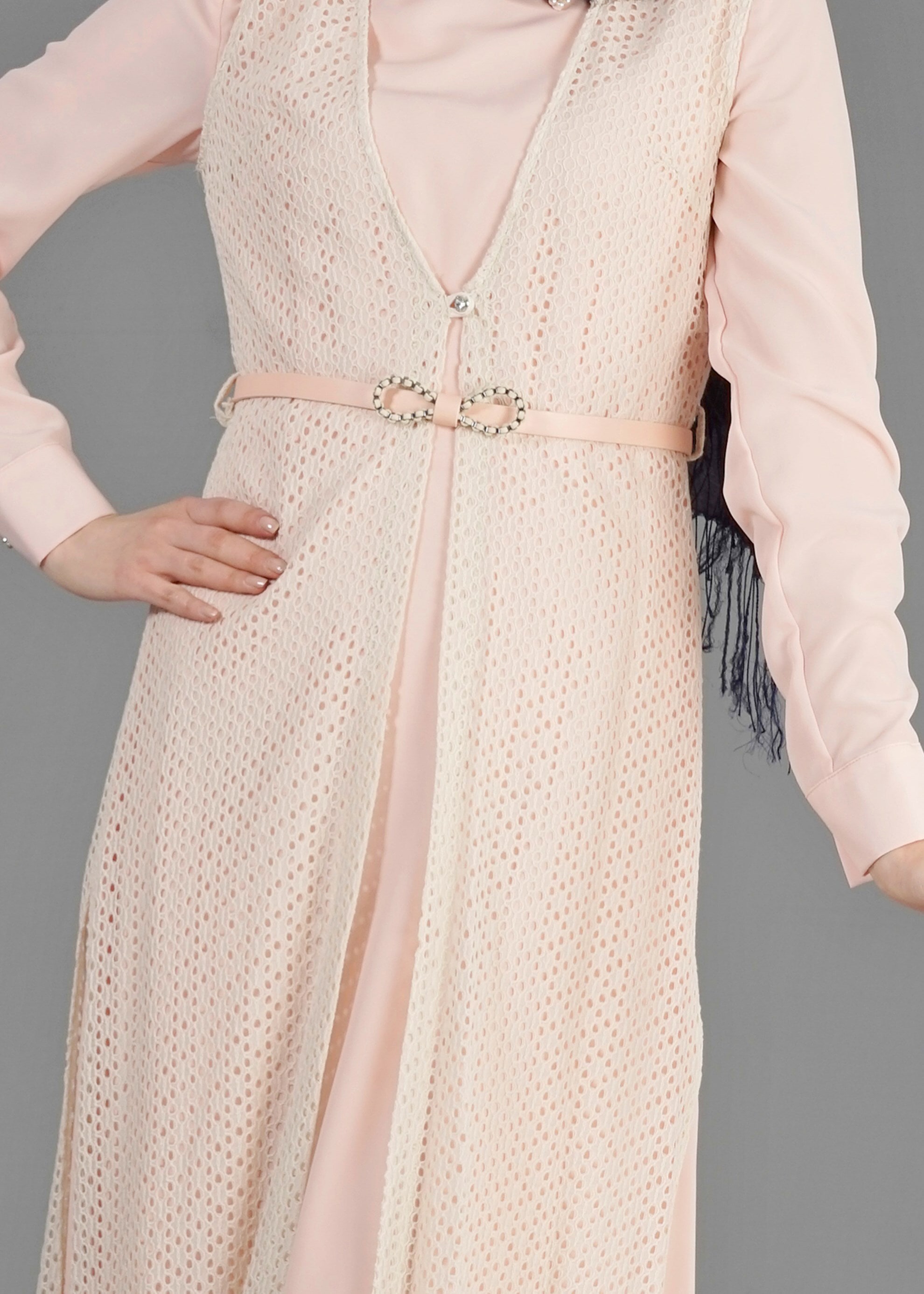 Tesettür giyim PUDRA 4348 Criss 2&prime;Li Tesettür Elbise 38/44 TEK40