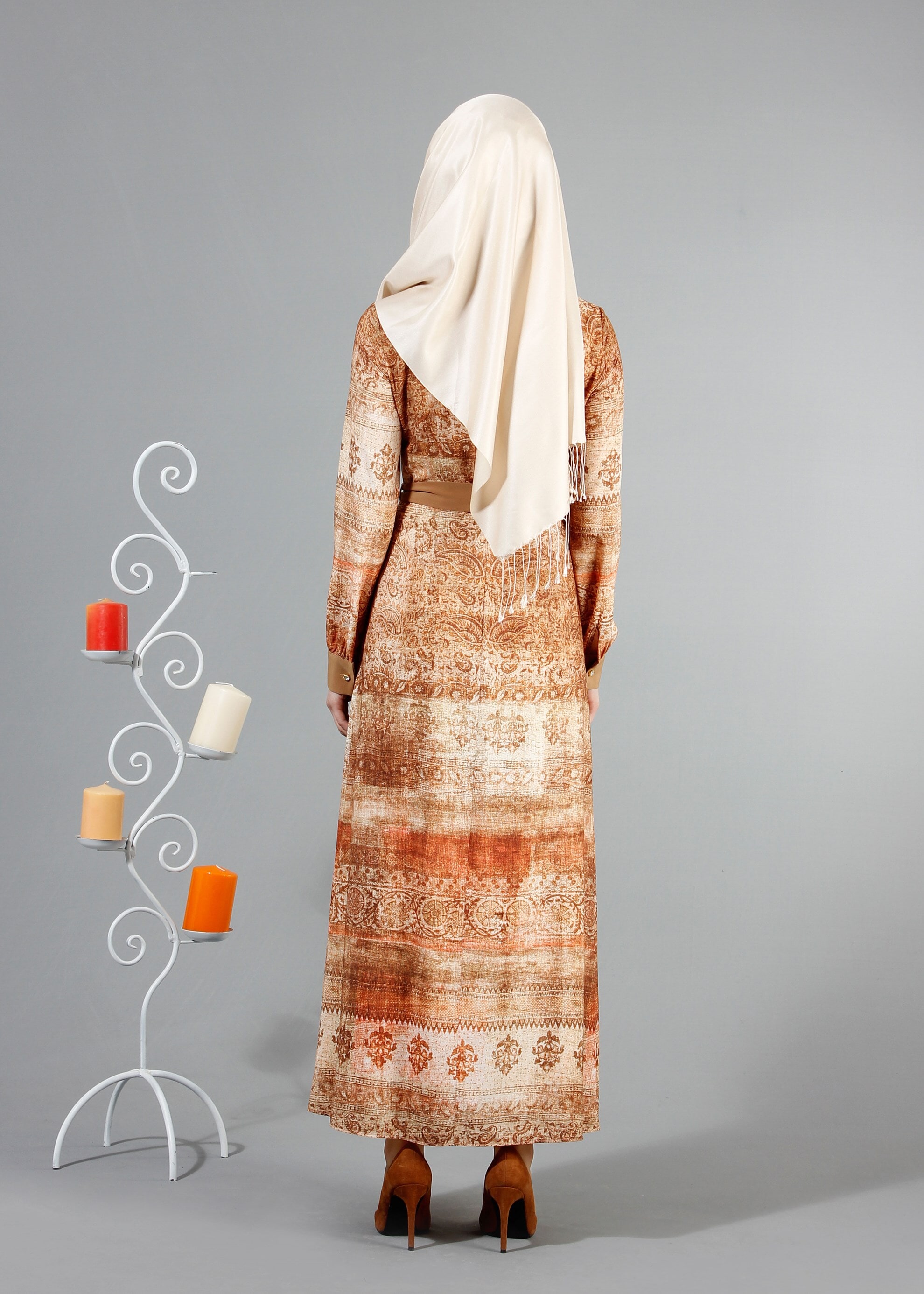 Tesettür giyim BAKIR / BRONZ 4349 Rosa Tesettür Elbise 38/46(38-40) TEK36