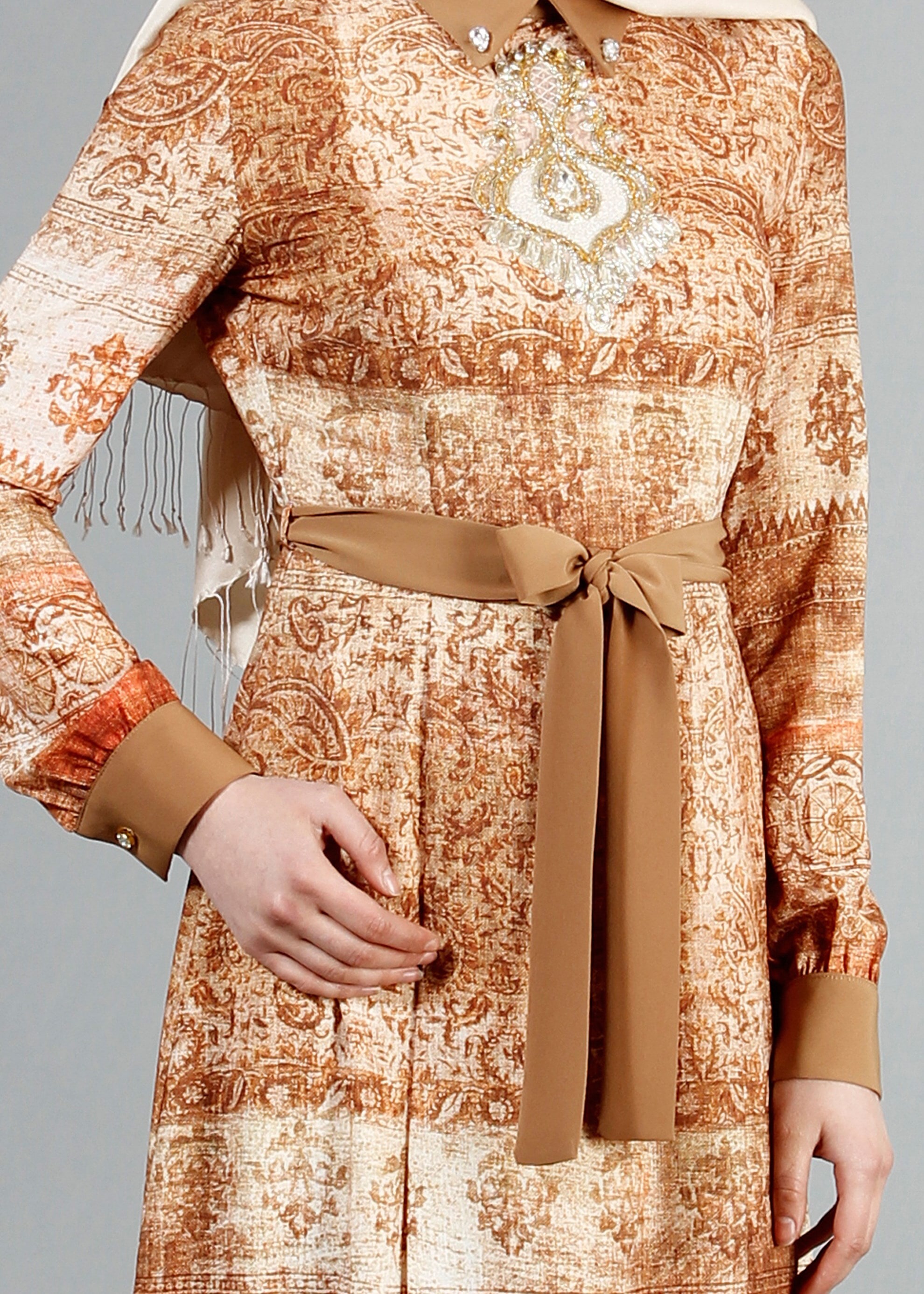 Tesettür giyim BAKIR / BRONZ 4349 Rosa Tesettür Elbise 38/46(38-40) TEK36