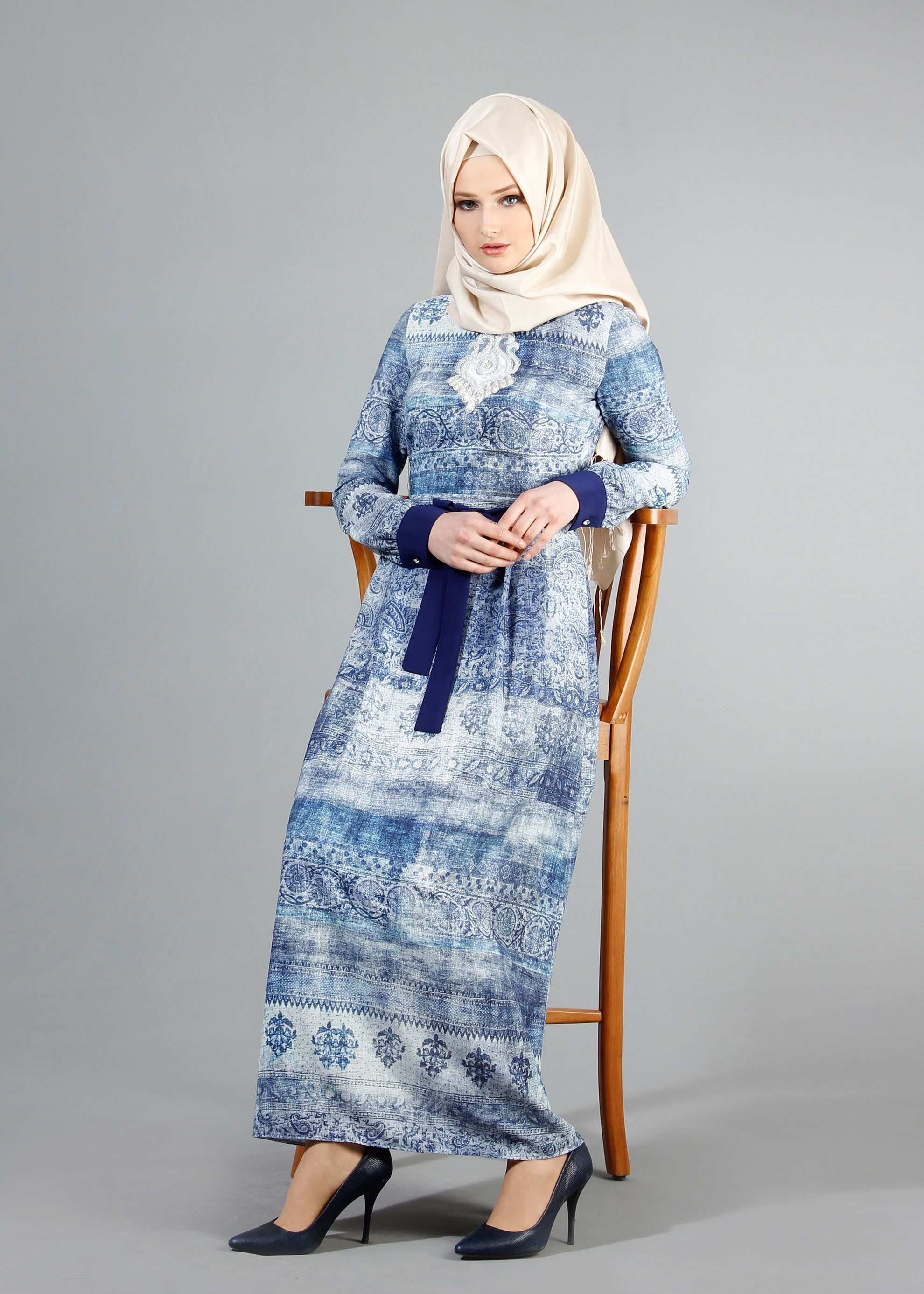 Tesettür giyim LACİVERT 4349 Rosa Tesettür Elbise 38/46(38-40) TEK36