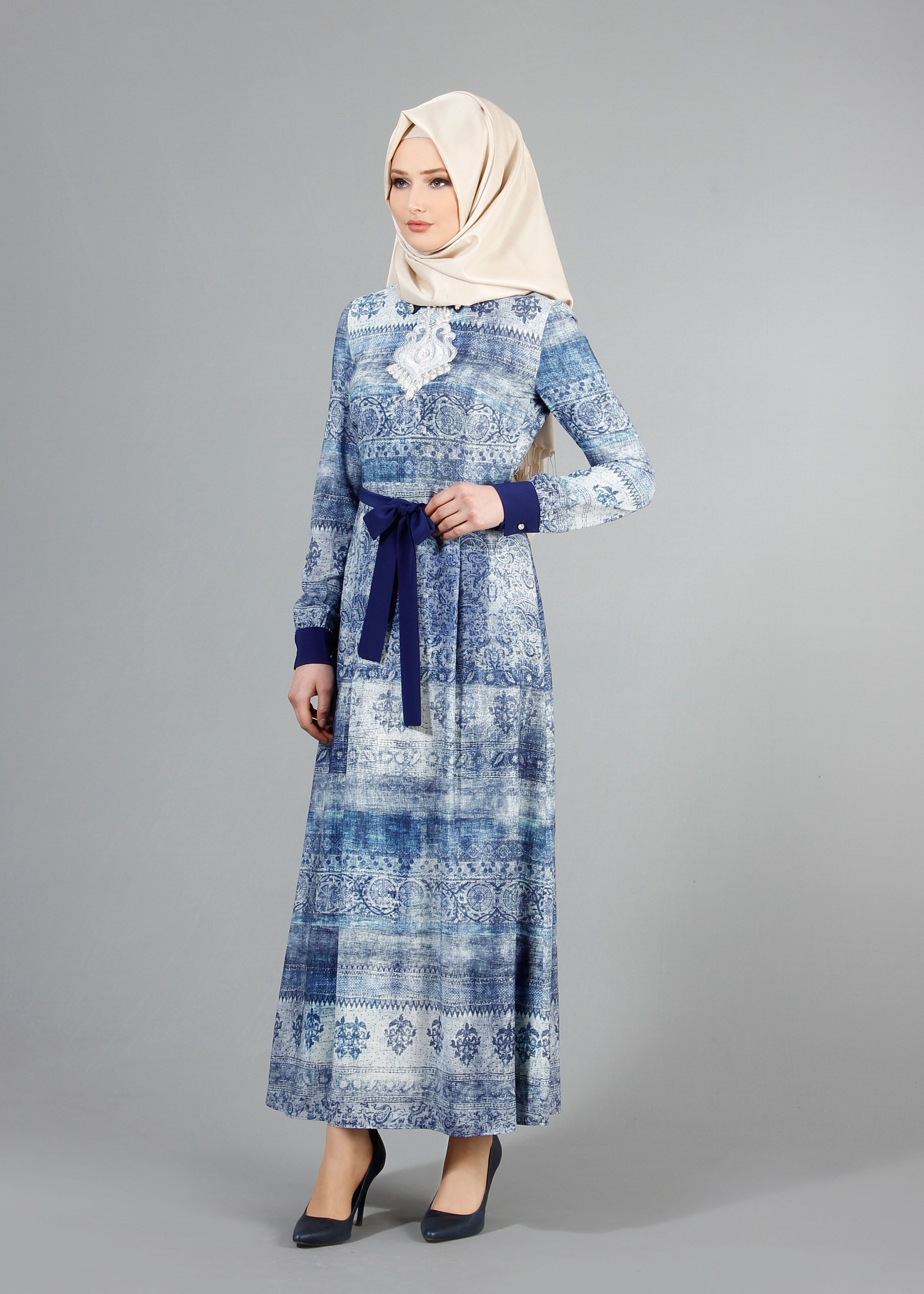 Tesettür giyim LACİVERT 4349 Rosa Tesettür Elbise 38/46(38-40) TEK36