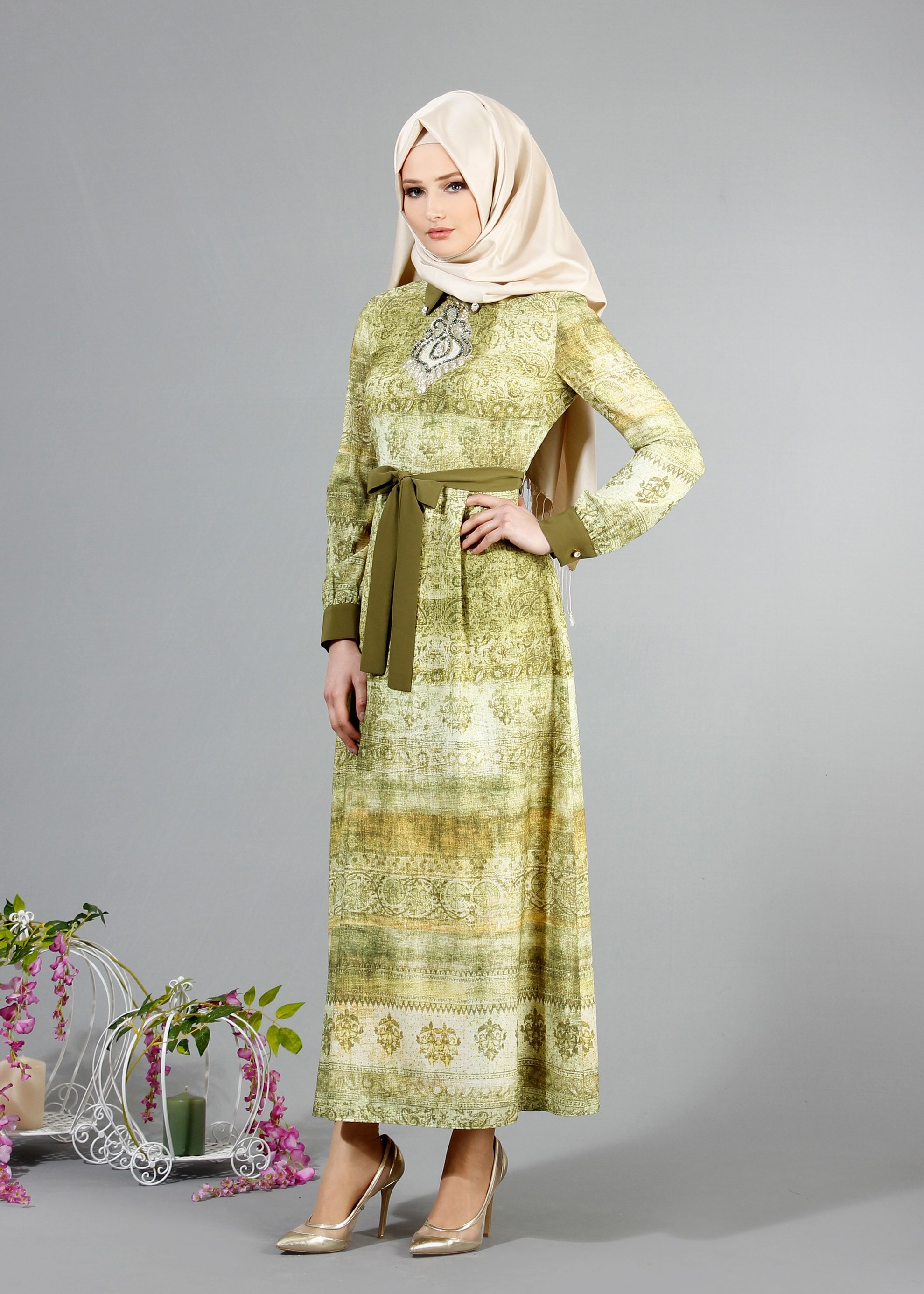 Tesettür giyim YEŞİL 4349 Rosa Tesettür Elbise 38/46(38-40) TEK36