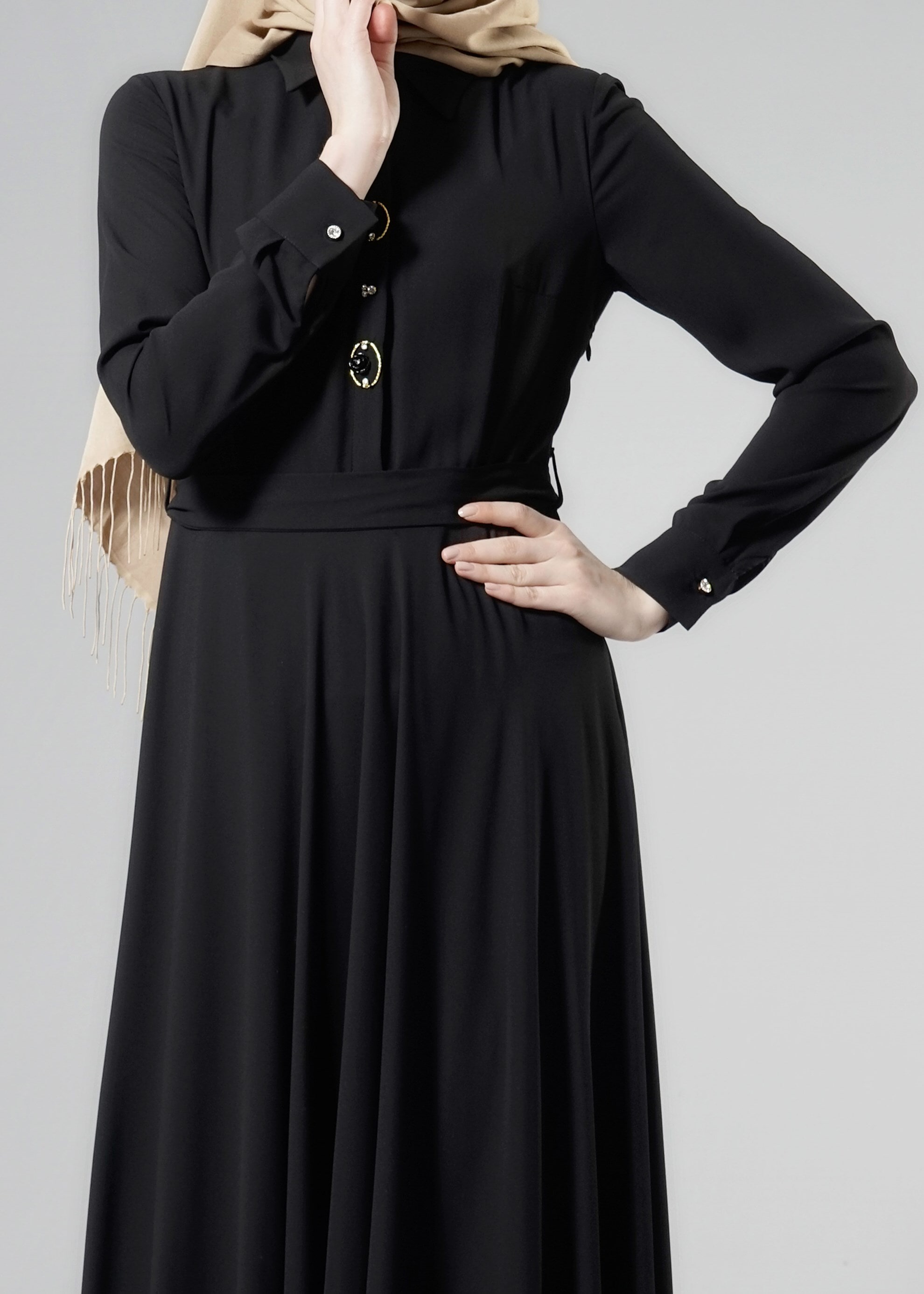 Tesettür giyim SİYAH 4379 Esinti Tesettür Elbise 38/44 TEK40