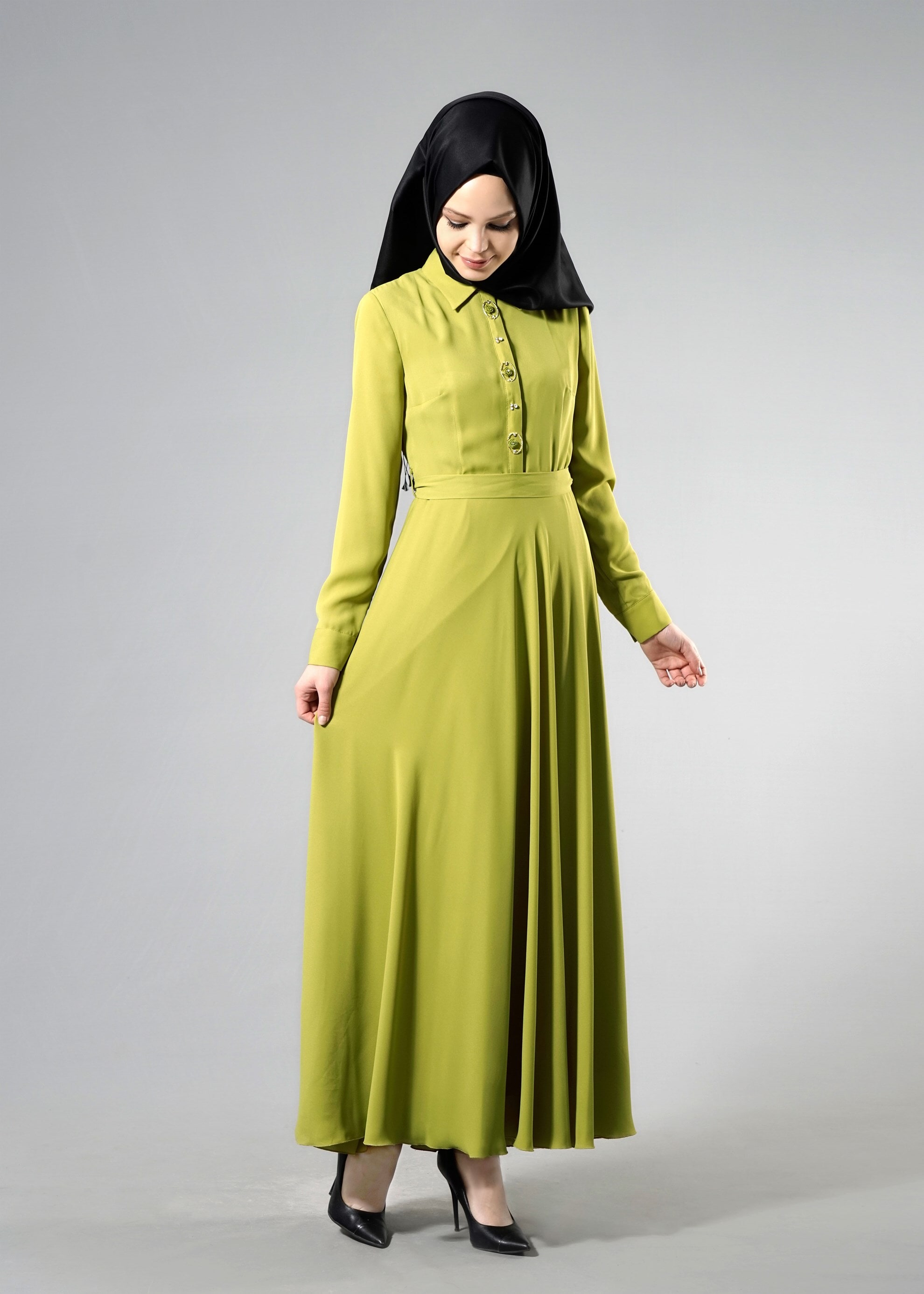 Tesettür giyim YEŞİL 4379 Esinti Tesettür Elbise 38/44 TEK40