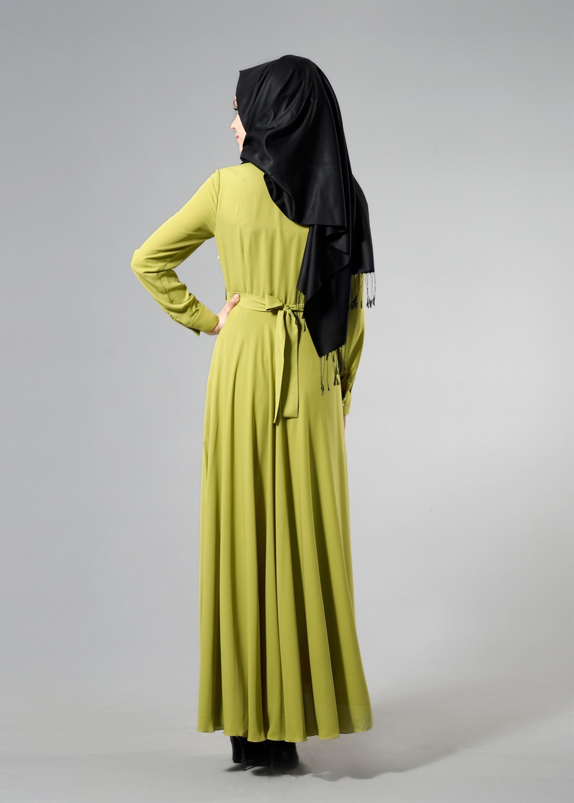 Tesettür giyim YEŞİL 4379 Esinti Tesettür Elbise 38/44 TEK40