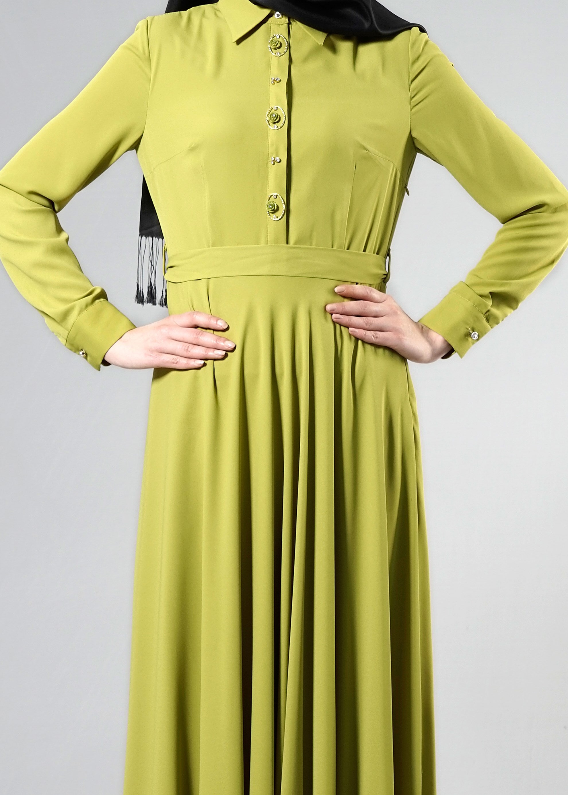 Tesettür giyim YEŞİL 4379 Esinti Tesettür Elbise 38/44 TEK40