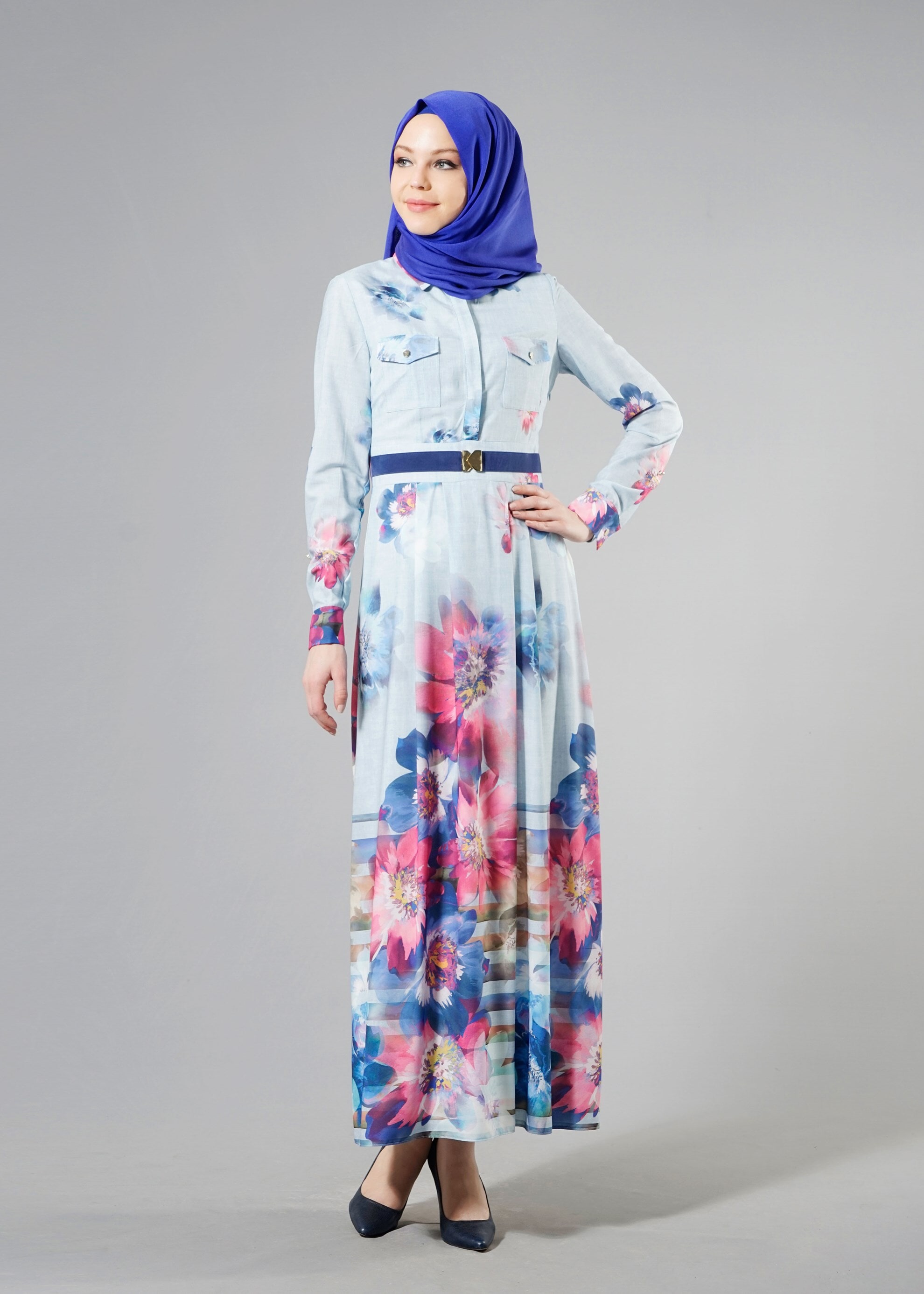 Tesettür giyim MAVİ 4413 ROSA 9960 TESETTÜR ELBİSE 36/44(38-40) TEK42