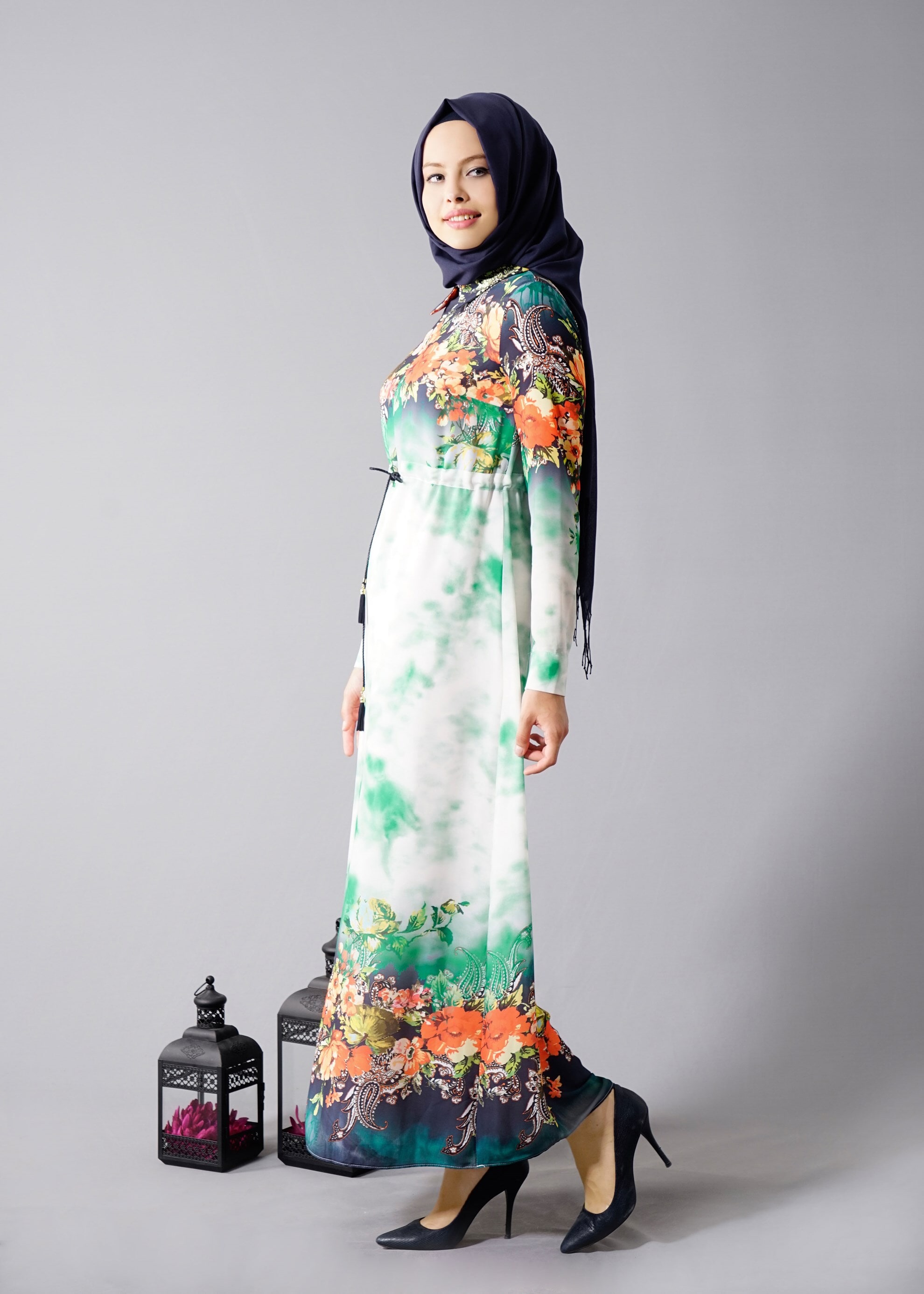 Tesettür giyim YEŞİL 4415 Queen 3115 Tesettür  Elbise 36/44 TEK40