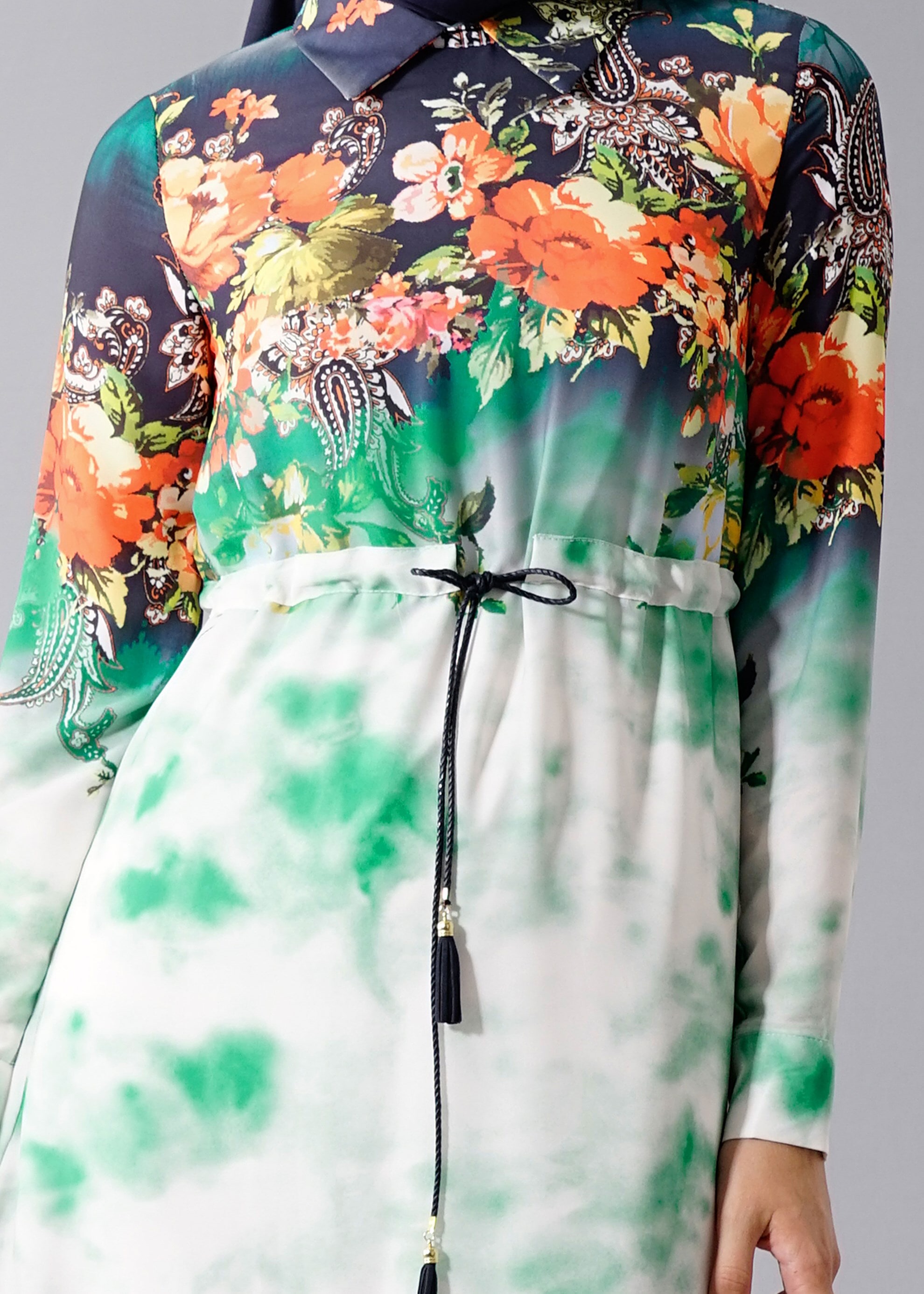 Tesettür giyim YEŞİL 4415 Queen 3115 Tesettür  Elbise 36/44 TEK40