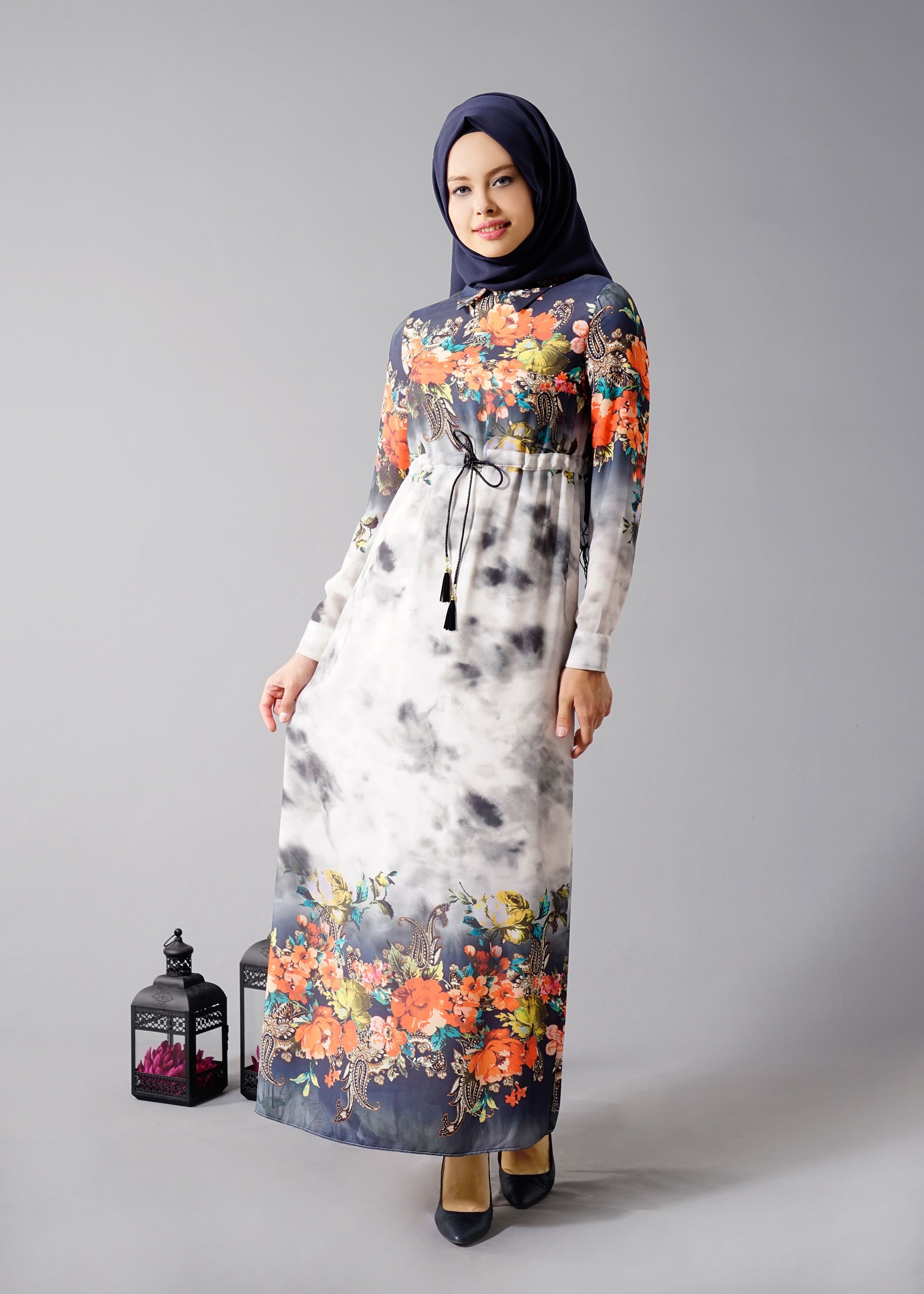 Tesettür giyim LACİVERT 4415 Queen 3115 Tesettür  Elbise 36/44 TEK40