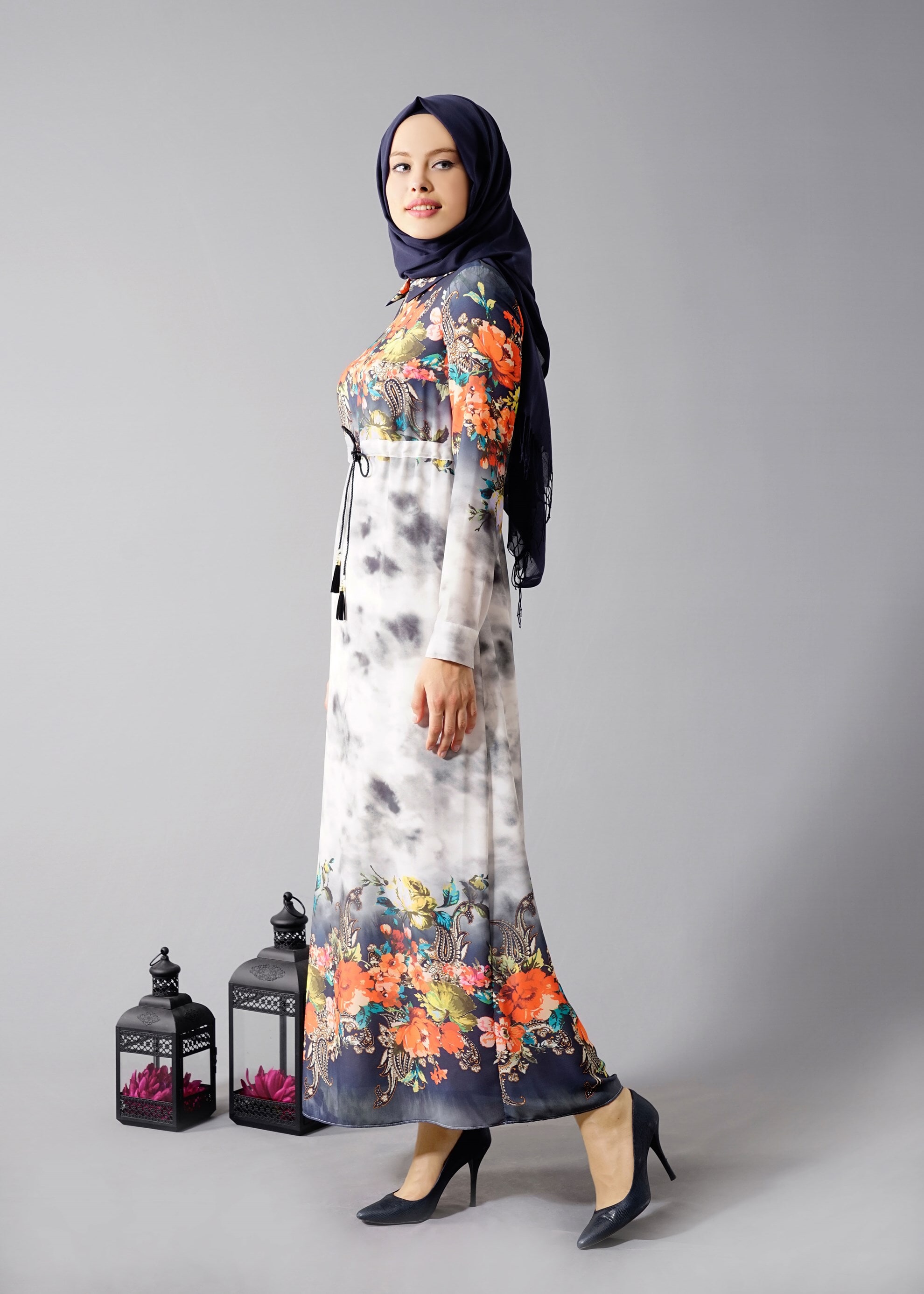 Tesettür giyim LACİVERT 4415 Queen 3115 Tesettür  Elbise 36/44 TEK40