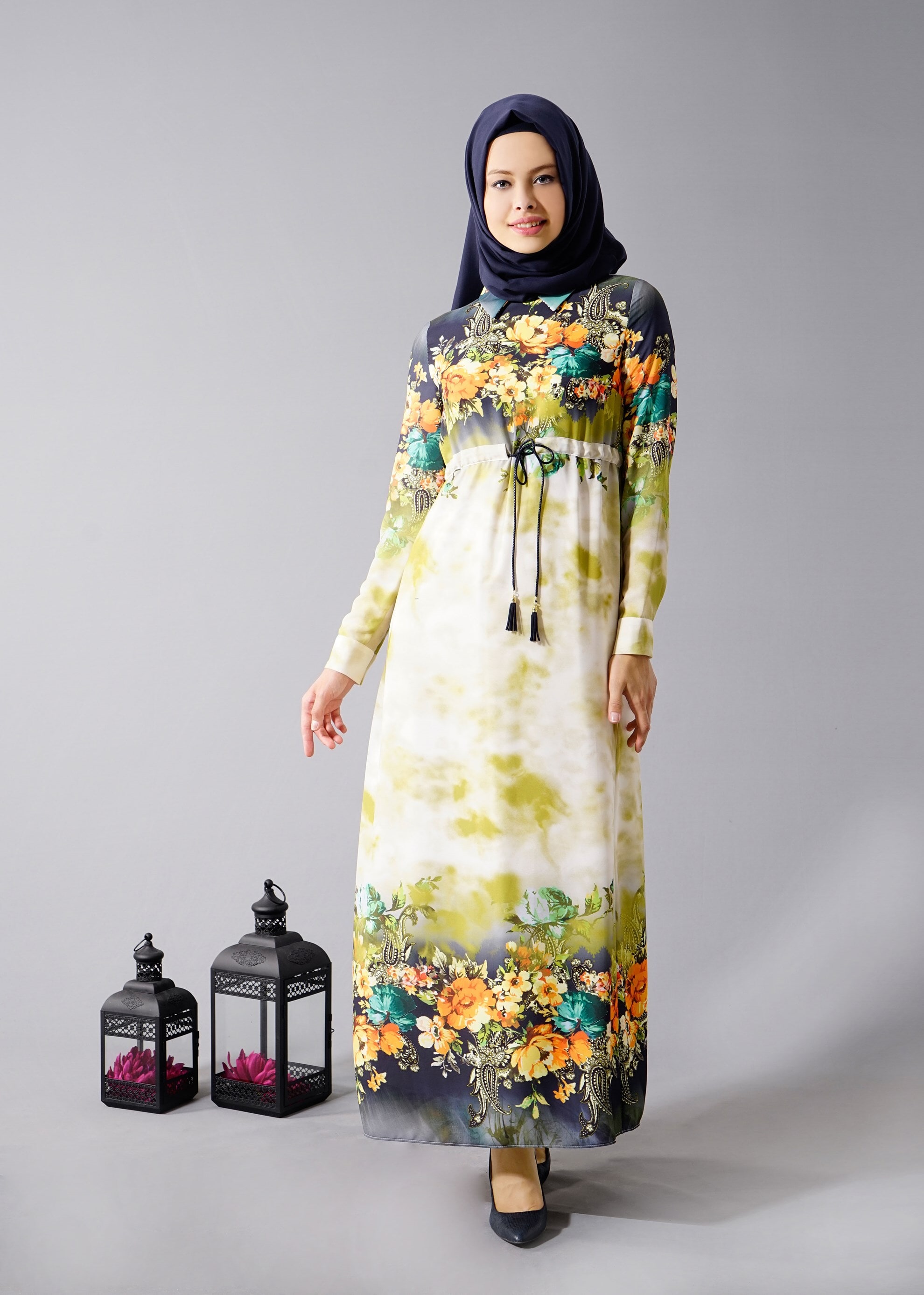 Tesettür giyim YEŞİL 4415 Queen 3115 Tesettür  Elbise 36/44 TEK40