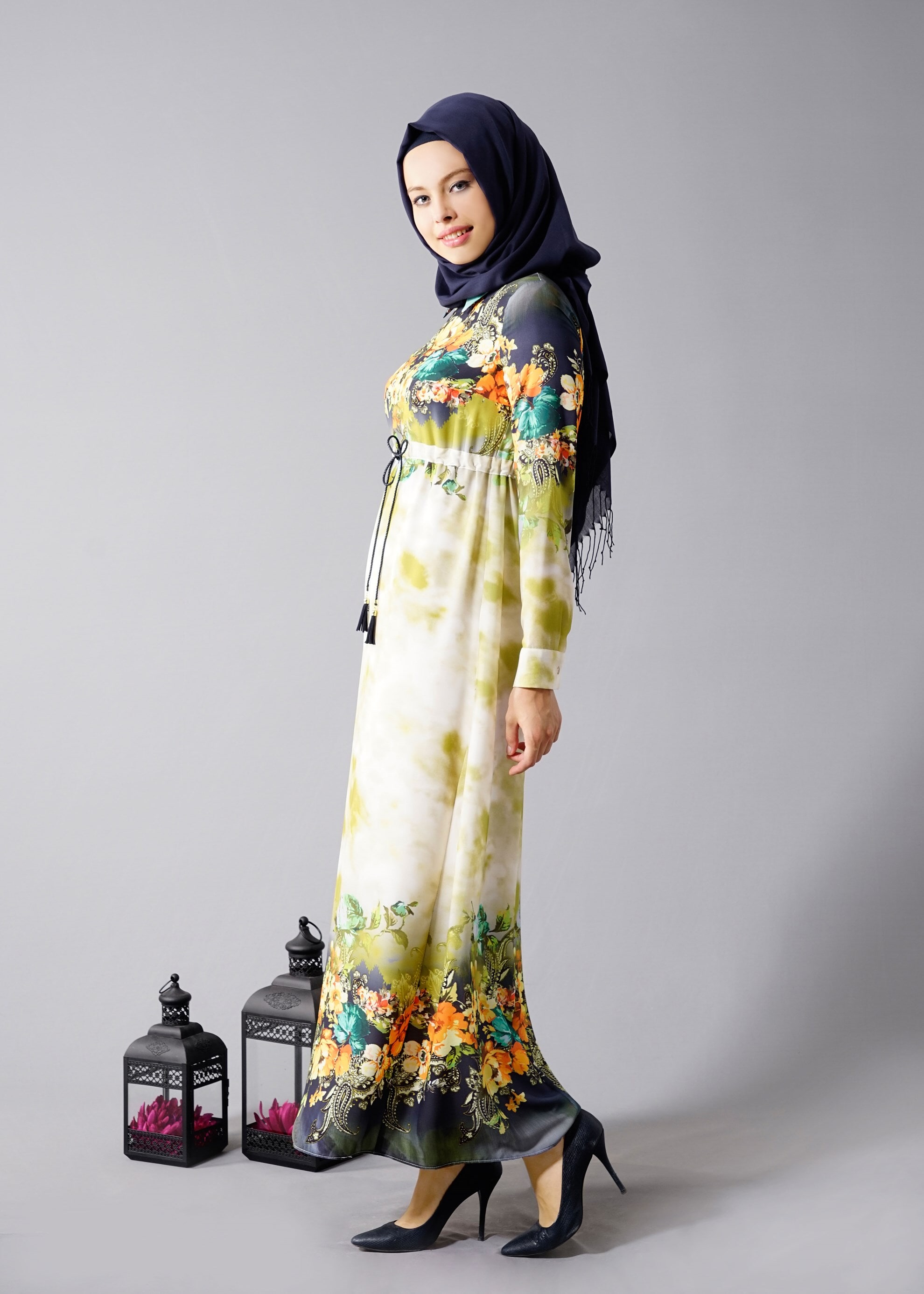 Tesettür giyim YEŞİL 4415 Queen 3115 Tesettür  Elbise 36/44 TEK40