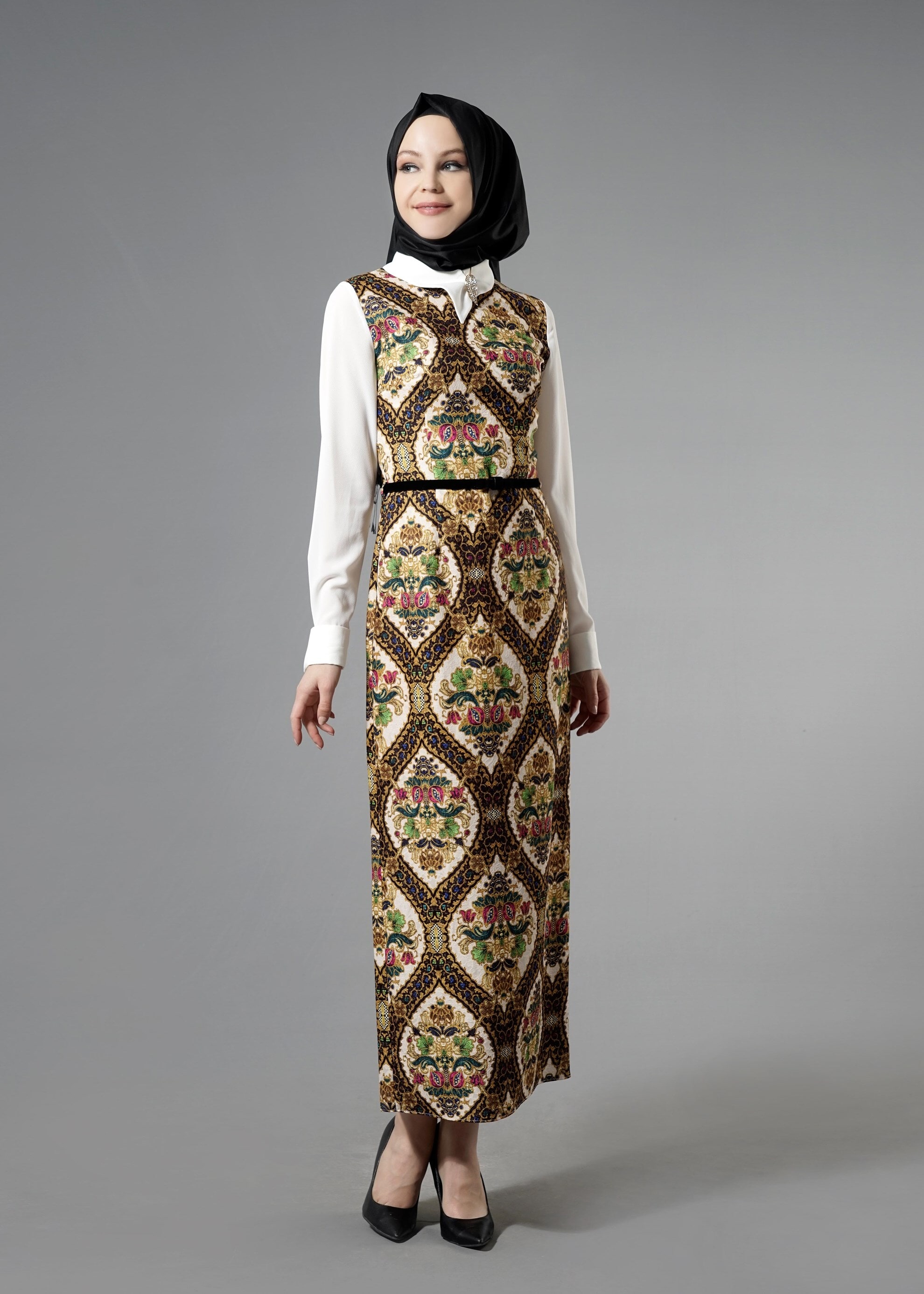 Tesettür giyim SİYAH 4483 Almina Tesettür Elbise 38/42 (38)