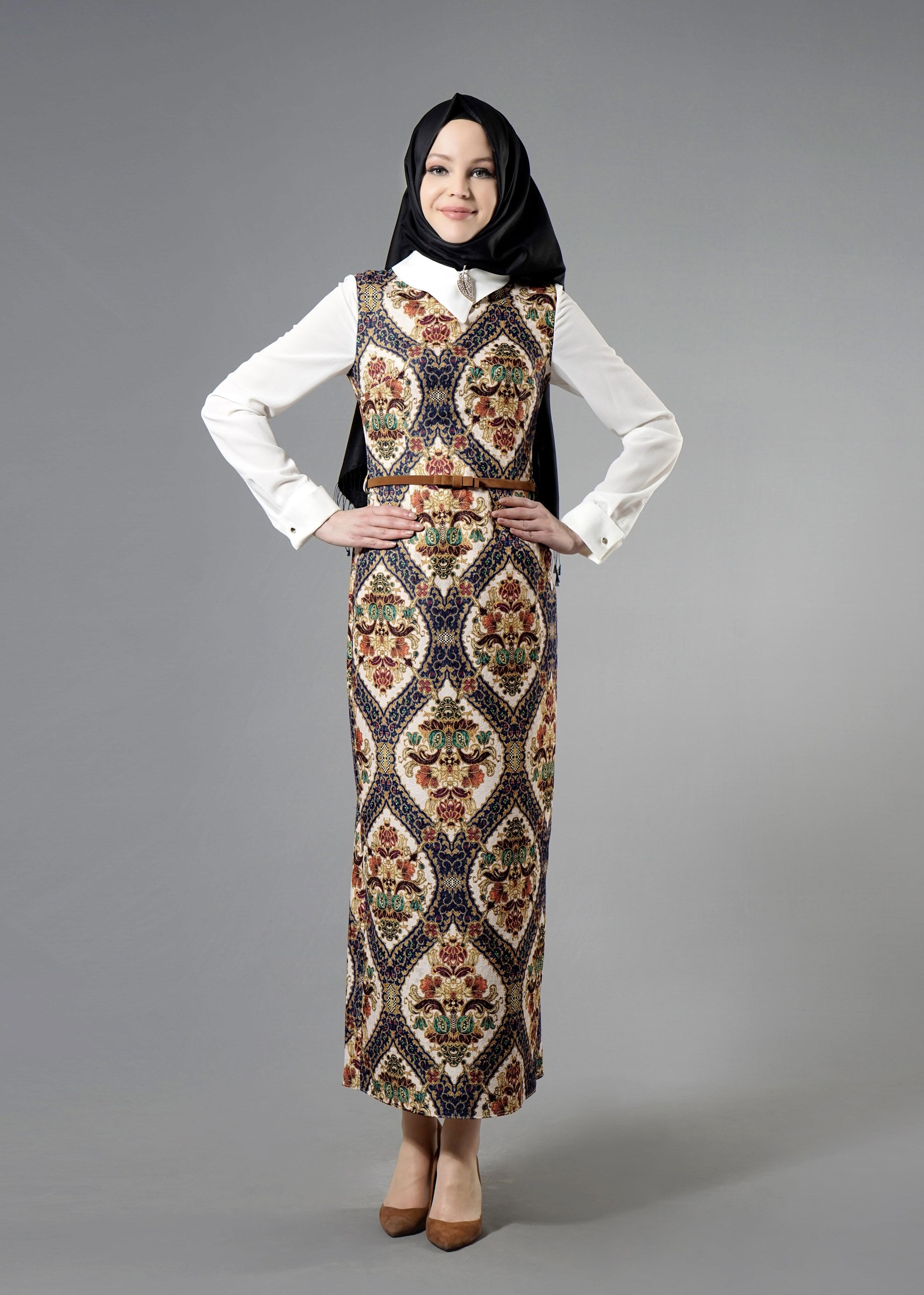 Tesettür giyim LACİVERT 4483 Almina Tesettür Elbise 38/42 (38)