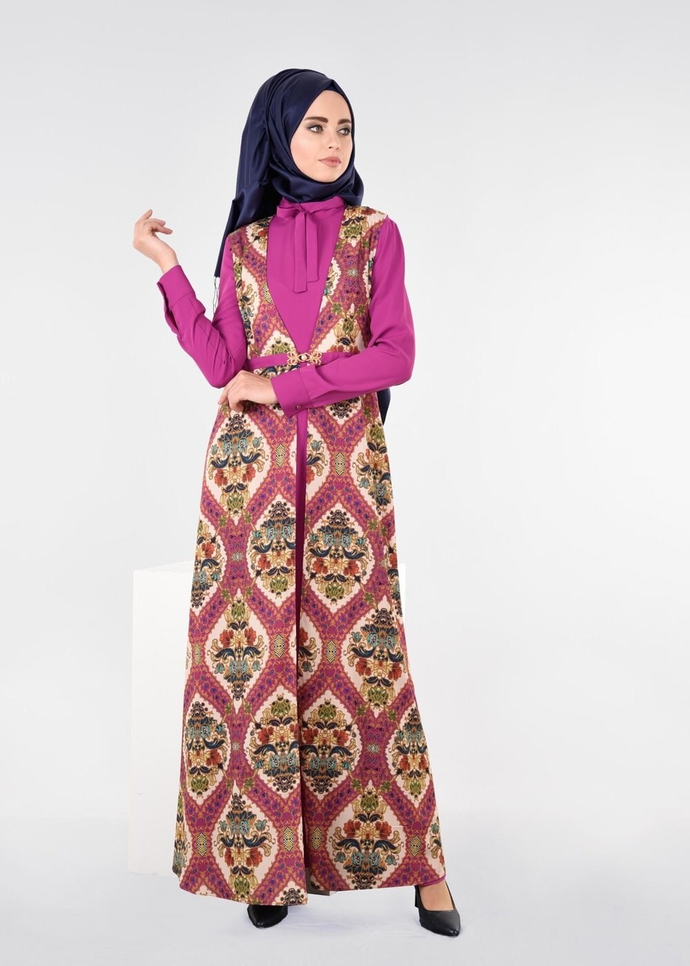 Tesettür giyim FUŞYA 4496 MOROCCO 30011 2&prime;Lİ TESETTÜR ELBİSE 38/46 TEK40