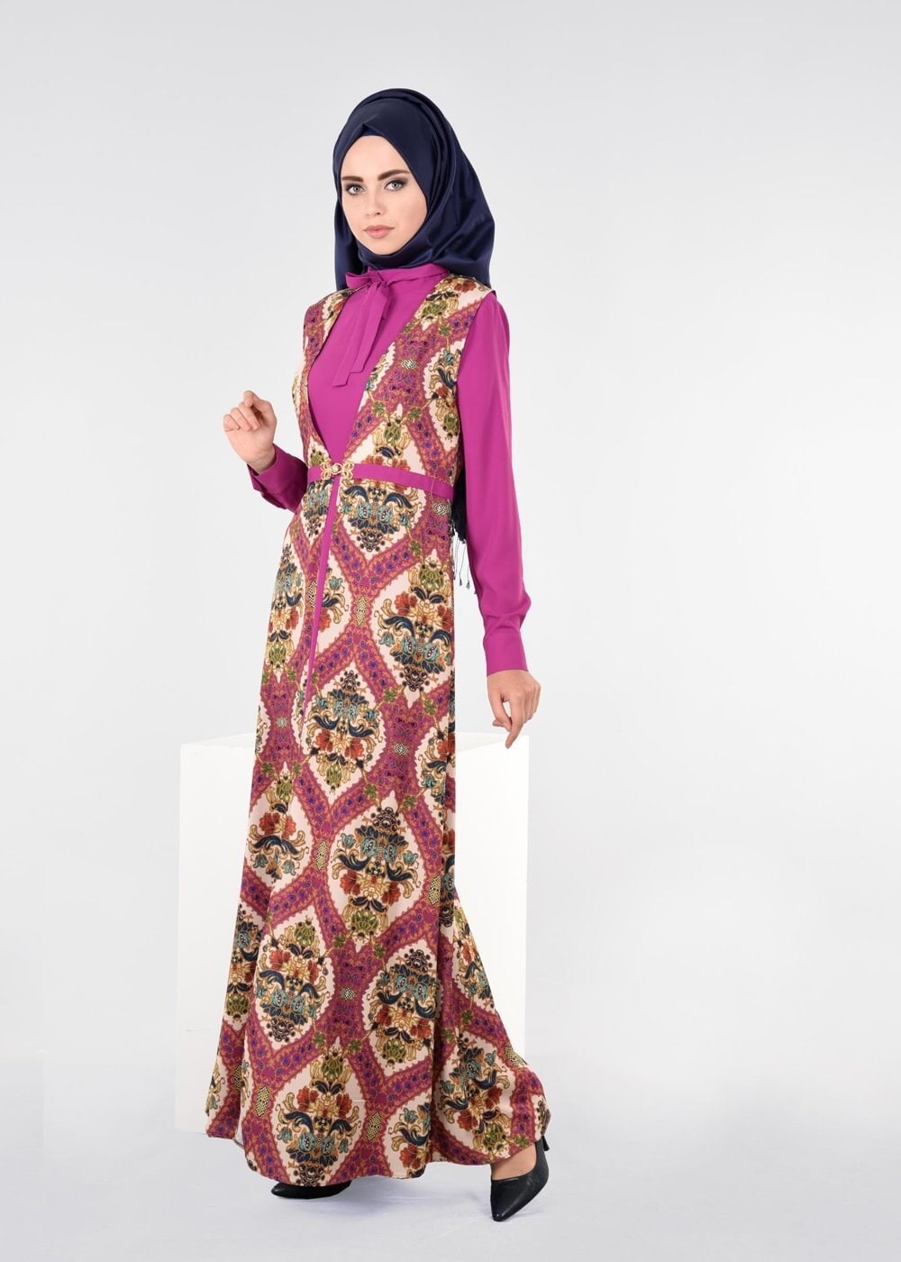 Tesettür giyim FUŞYA 4496 MOROCCO 30011 2&prime;Lİ TESETTÜR ELBİSE 38/46 TEK40
