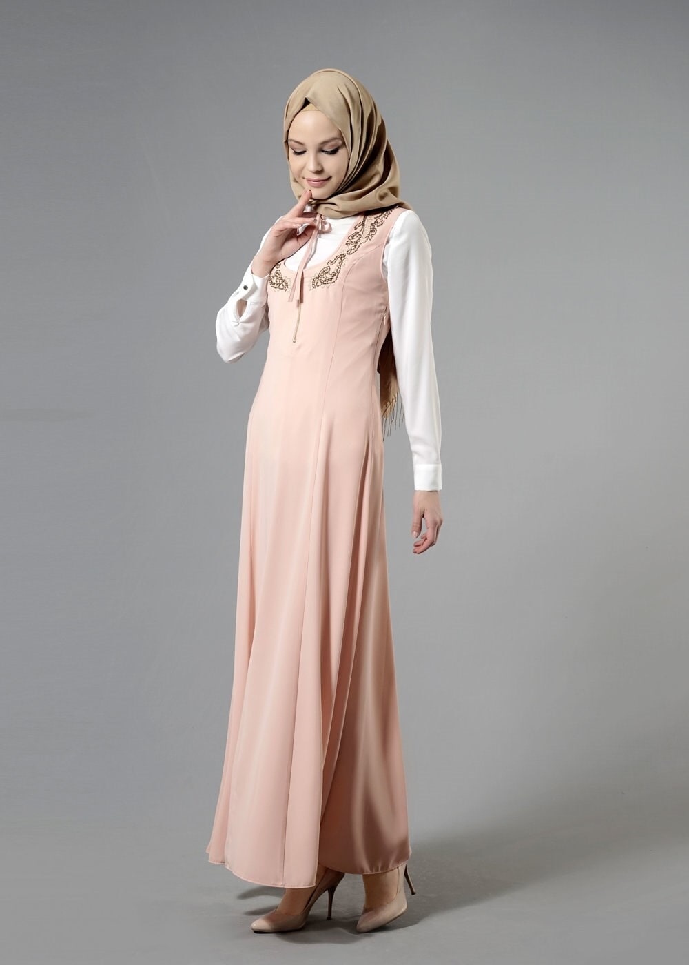 Tesettür giyim PUDRA 4497 New Alya 2&prime;li Tesettür Elbise 36/44(38-40) TEK42