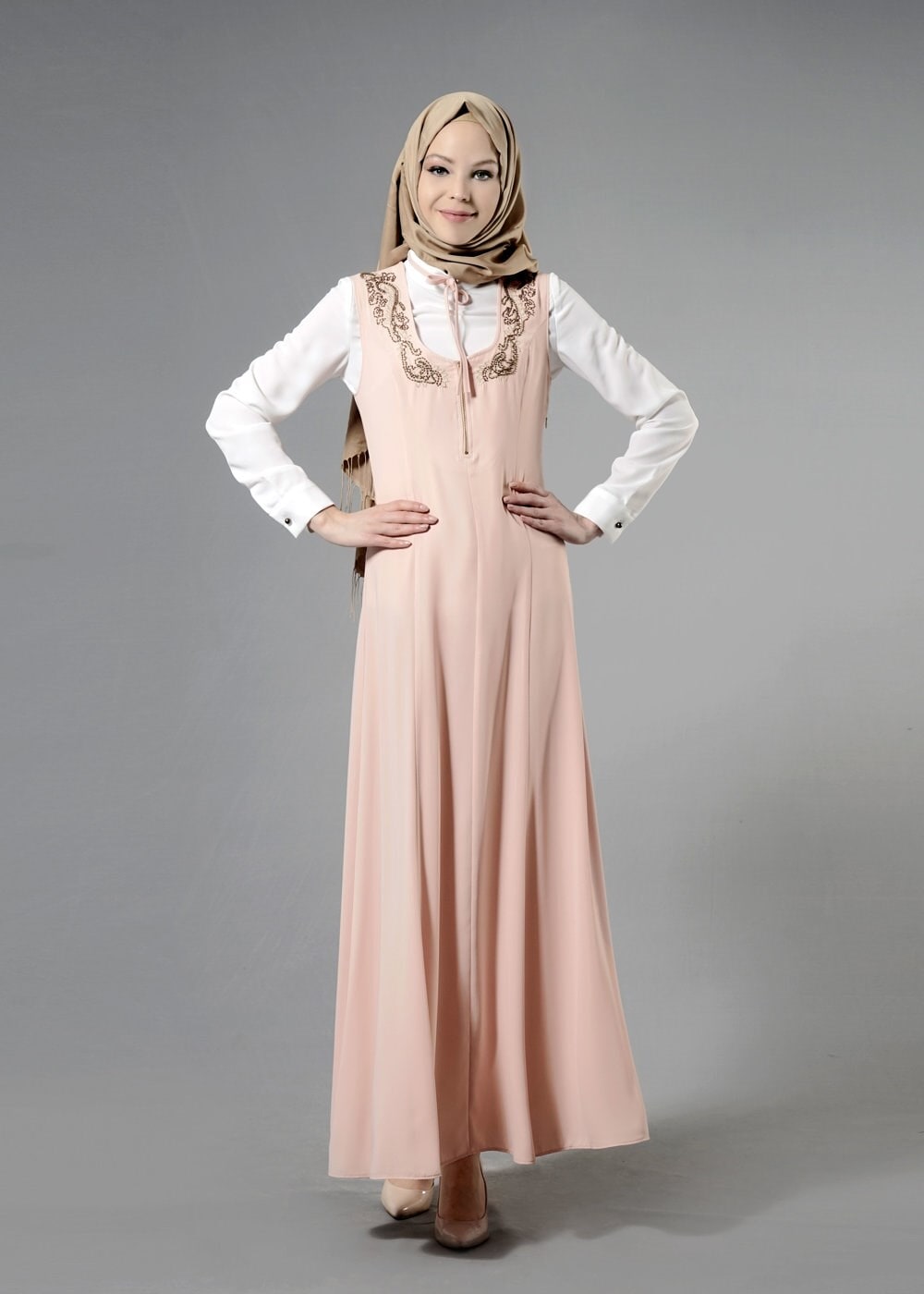 Tesettür giyim PUDRA 4497 New Alya 2&prime;li Tesettür Elbise 36/44(38-40) TEK42