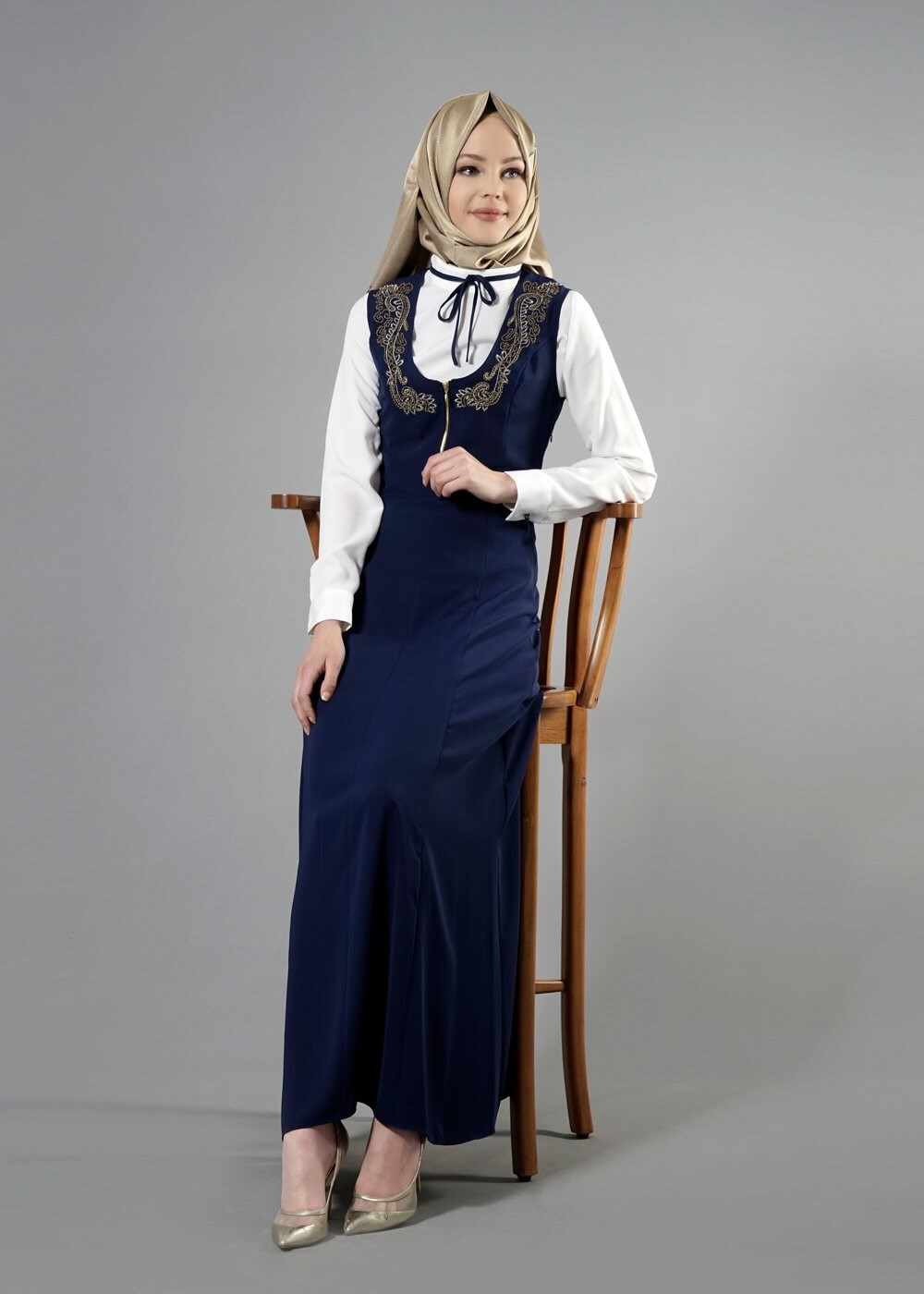 Tesettür giyim LACİVERT 4497 New Alya 2&prime;li Tesettür Elbise 36/44(38-40) TEK42