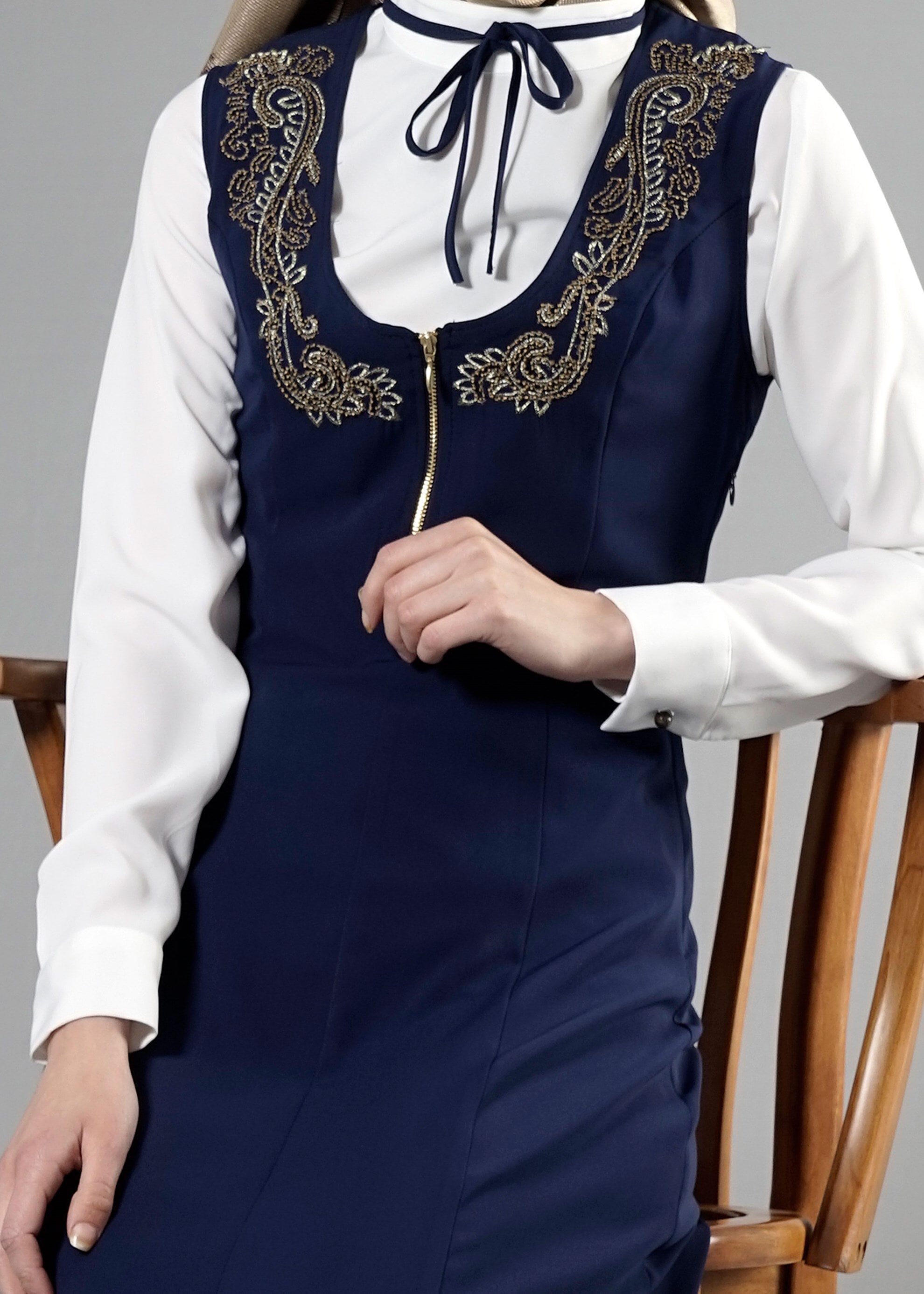 Tesettür giyim LACİVERT 4497 New Alya 2&prime;li Tesettür Elbise 36/44(38-40) TEK42