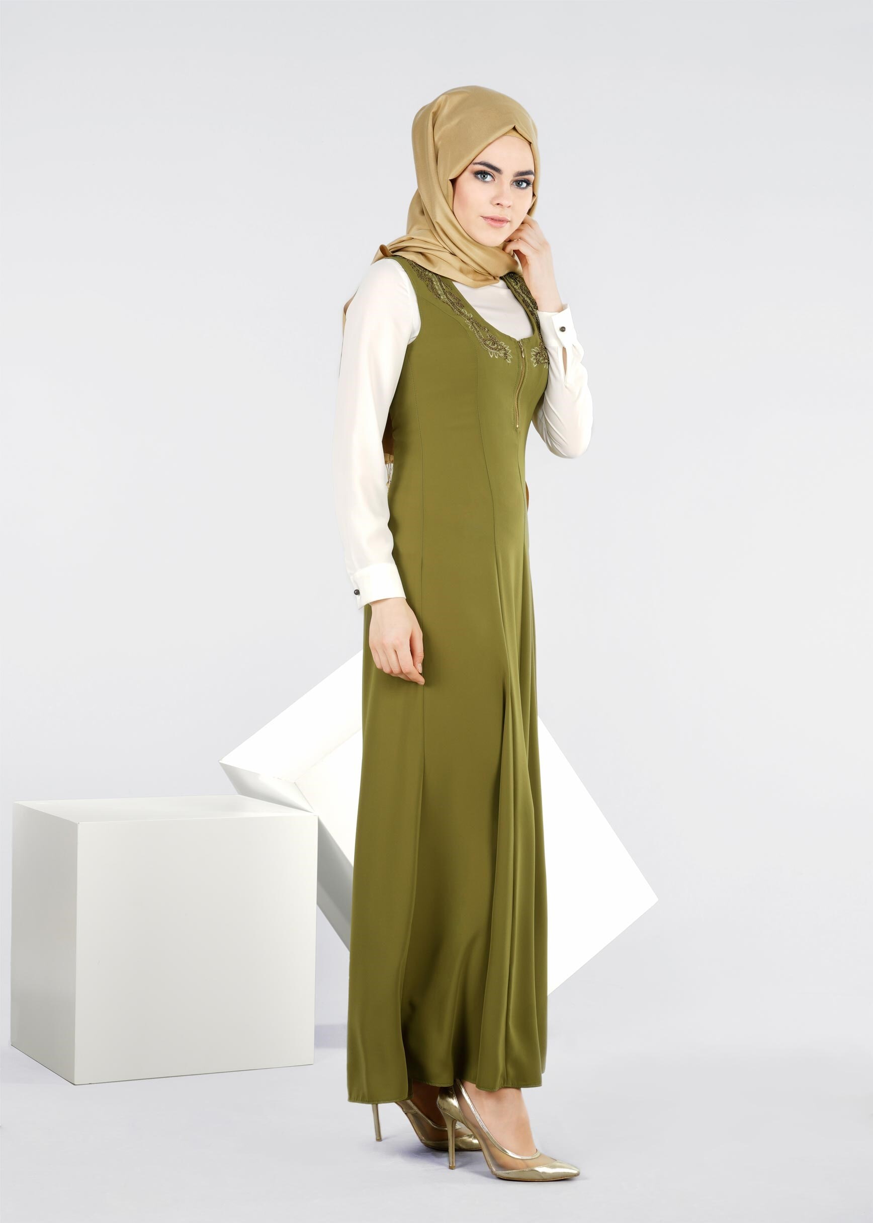 Tesettür giyim YEŞİL 4497 New Alya 2&prime;li Tesettür Elbise 36/44(38-40) TEK42