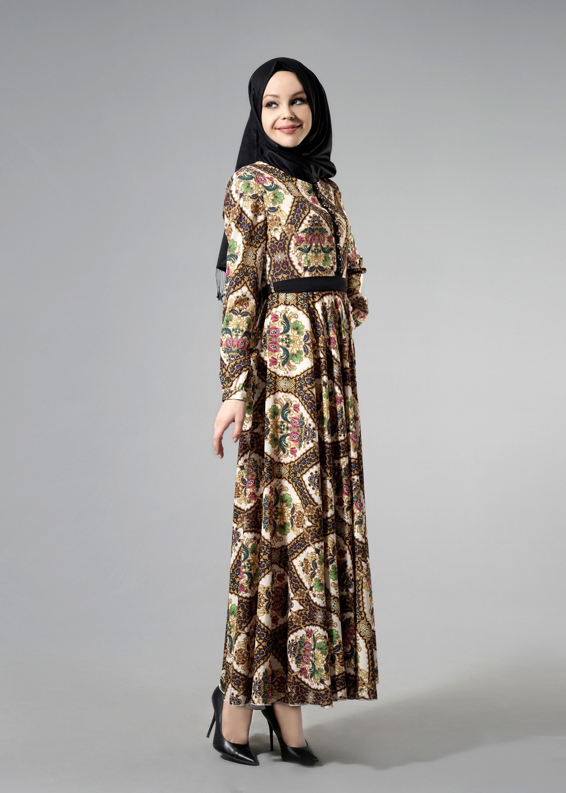 Tesettür giyim SİYAH 4498 Morocco Tesettür 30011 Elbise 38/44