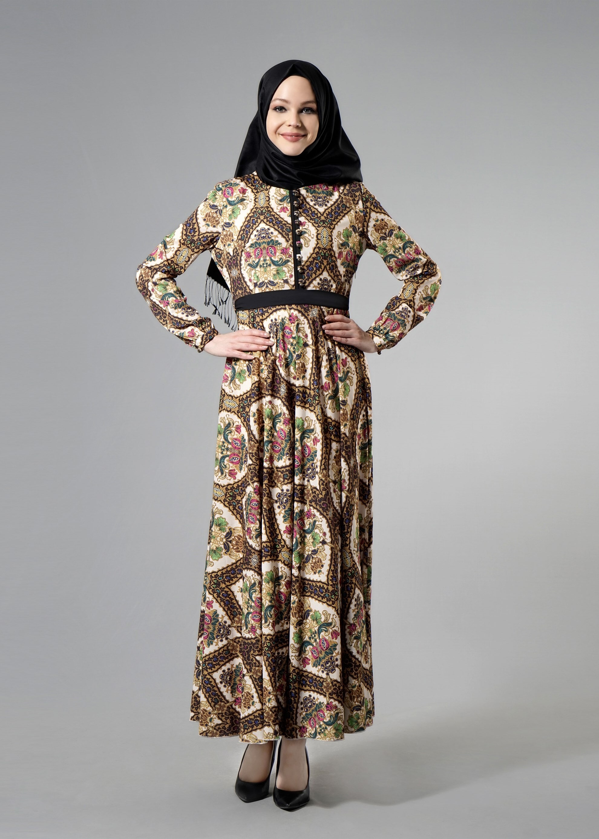 Tesettür giyim SİYAH 4498 Morocco Tesettür 30011 Elbise 38/44