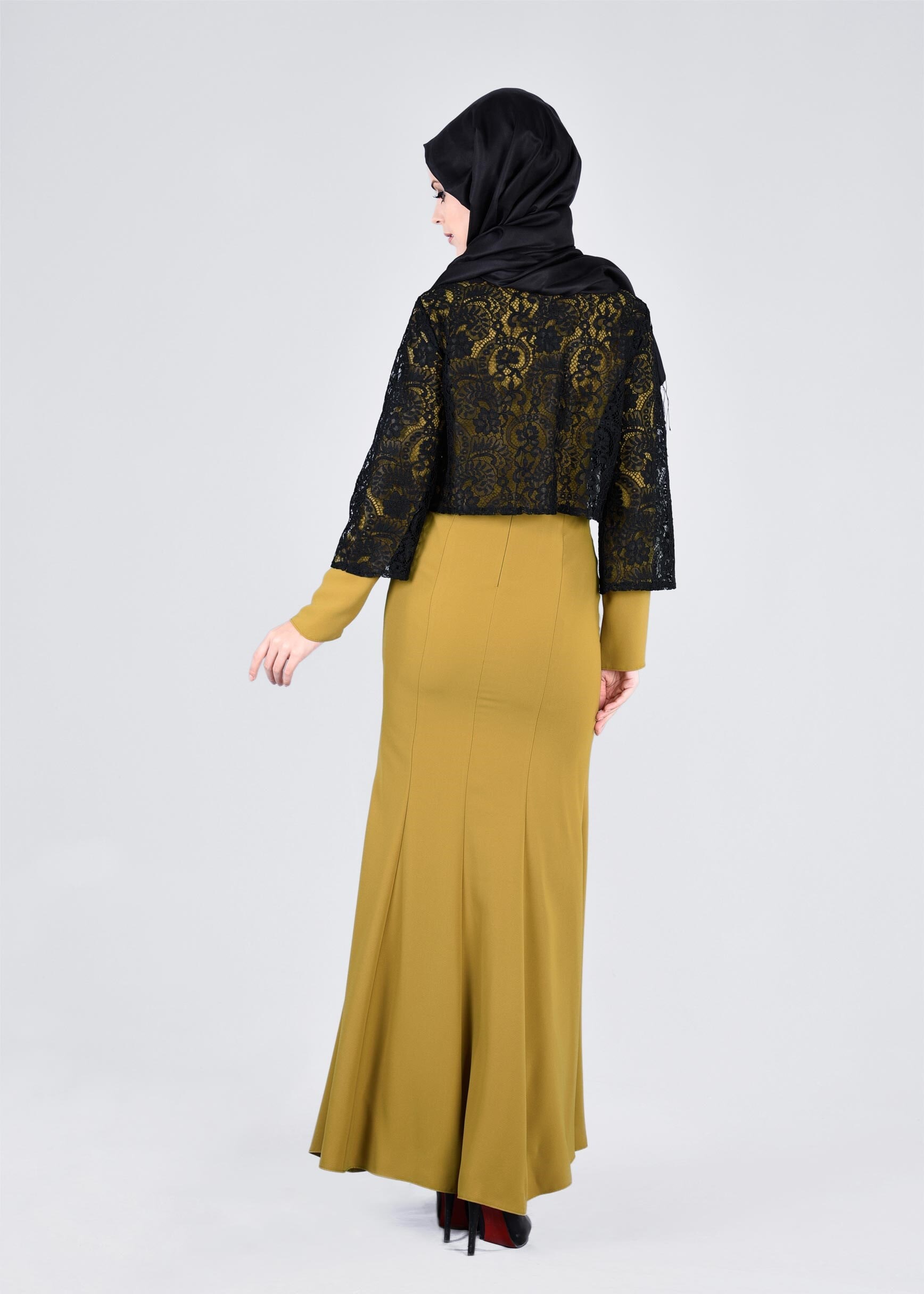 Tesettür giyim YEŞİL 4560 ELVAN 3731 2&prime;Lİ TESETTÜR ELBİSE 38/44 TEK38