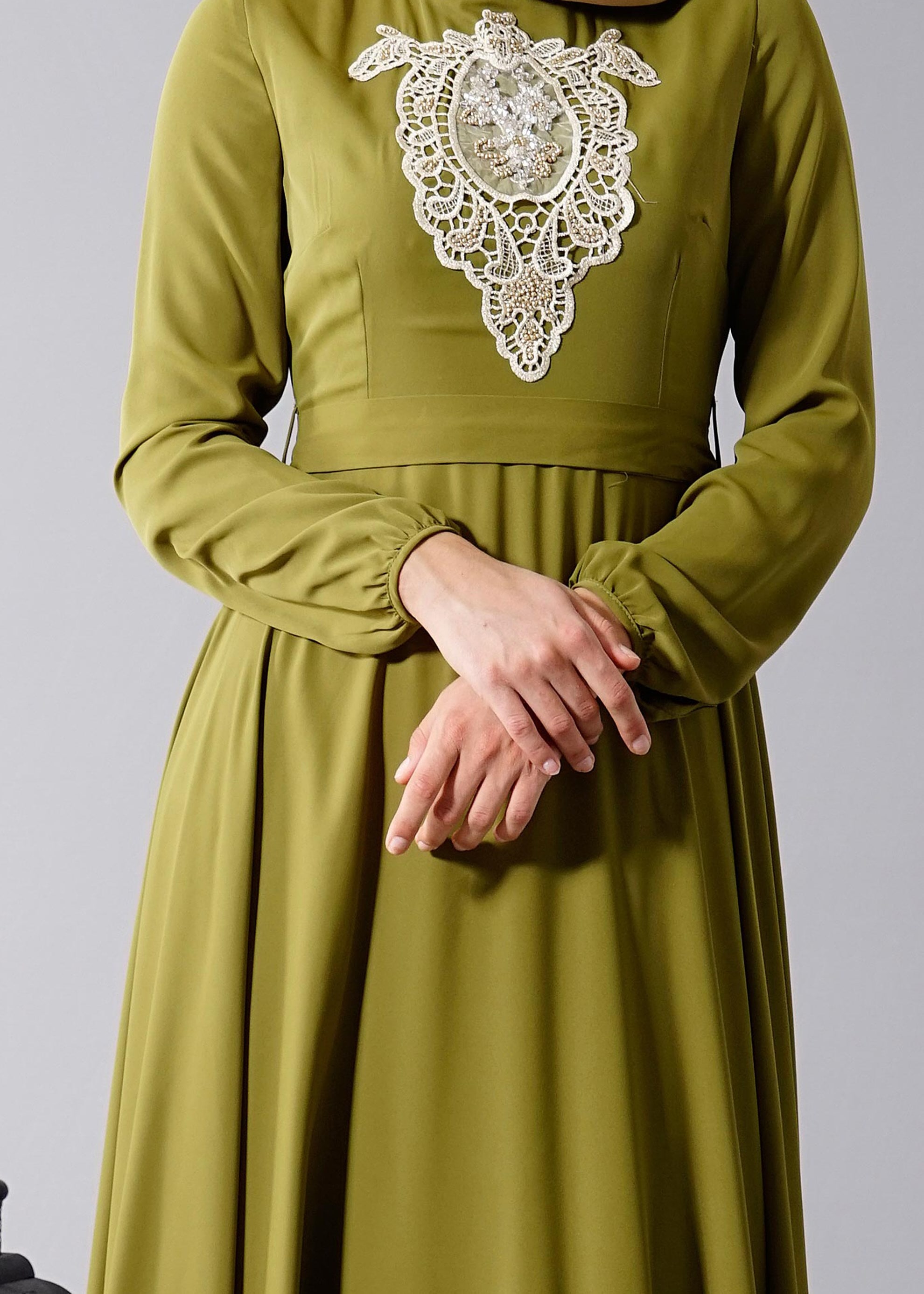 Tesettür giyim YEŞİL 4567 6384 Tesettür Elbise 38/44 TEK40