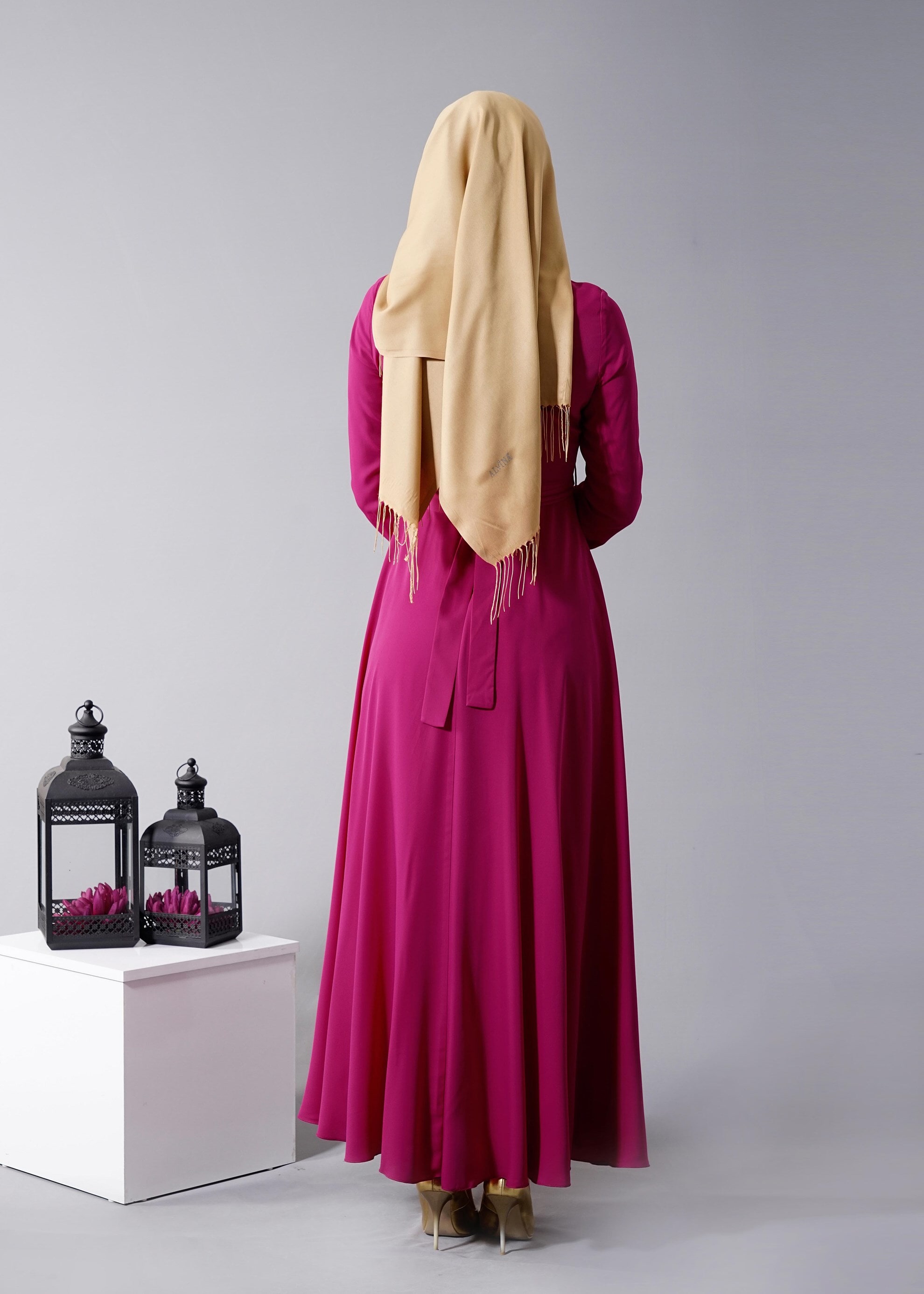 Tesettür giyim FUŞYA 4567 6384 Tesettür Elbise 38/44 TEK40