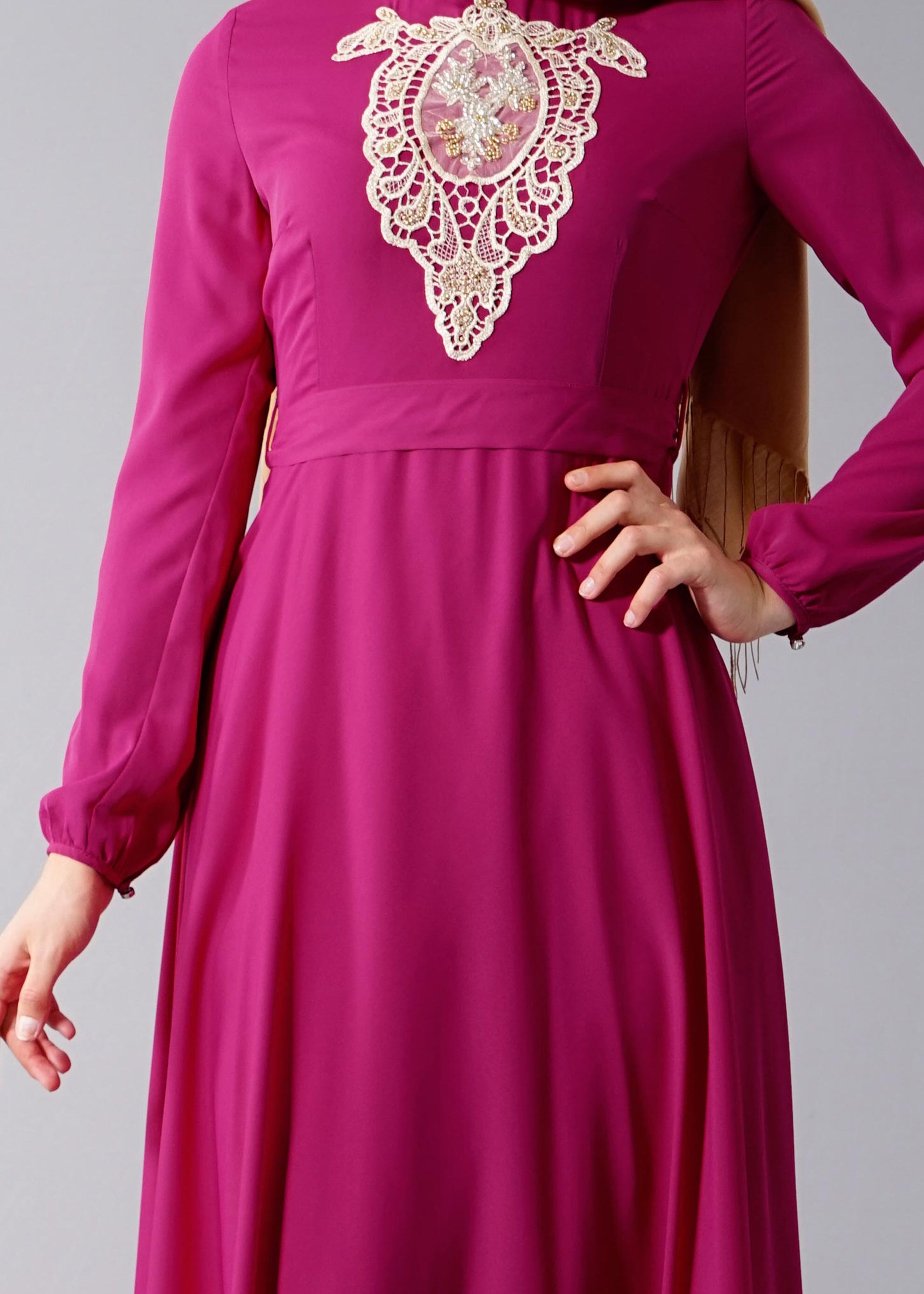 Tesettür giyim FUŞYA 4567 6384 Tesettür Elbise 38/44 TEK40