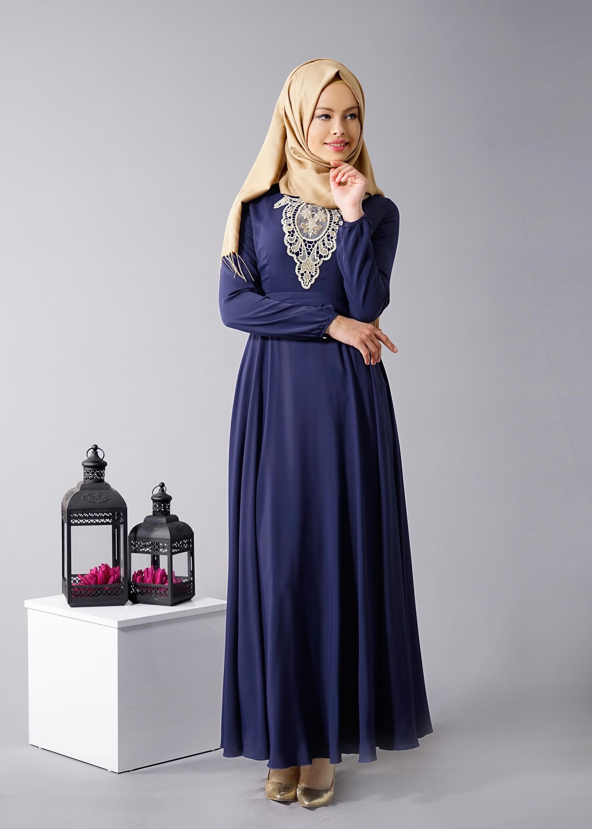 Tesettür giyim LACİVERT 4567 6384 Tesettür Elbise 38/44 TEK40