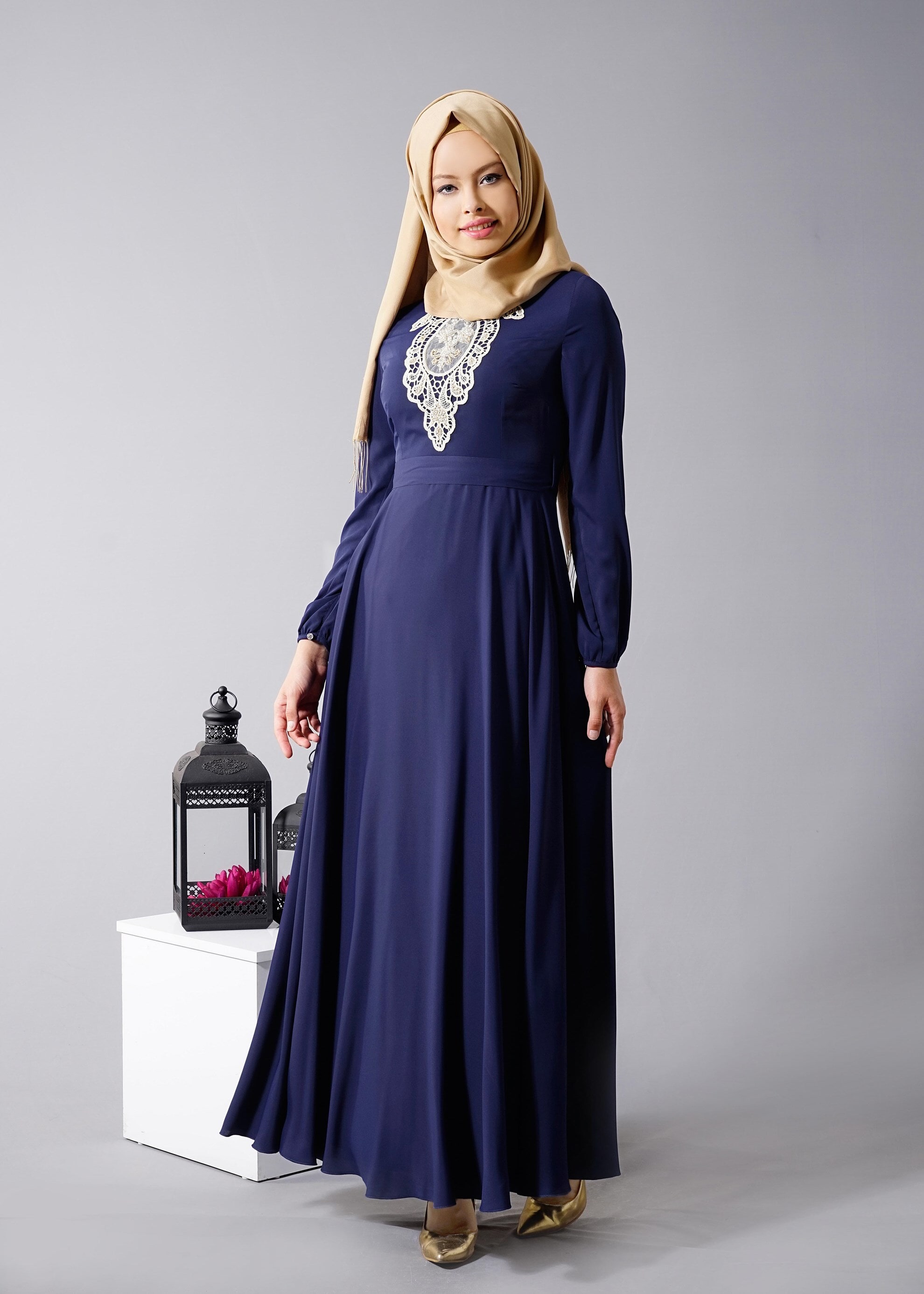 Tesettür giyim LACİVERT 4567 6384 Tesettür Elbise 38/44 TEK40