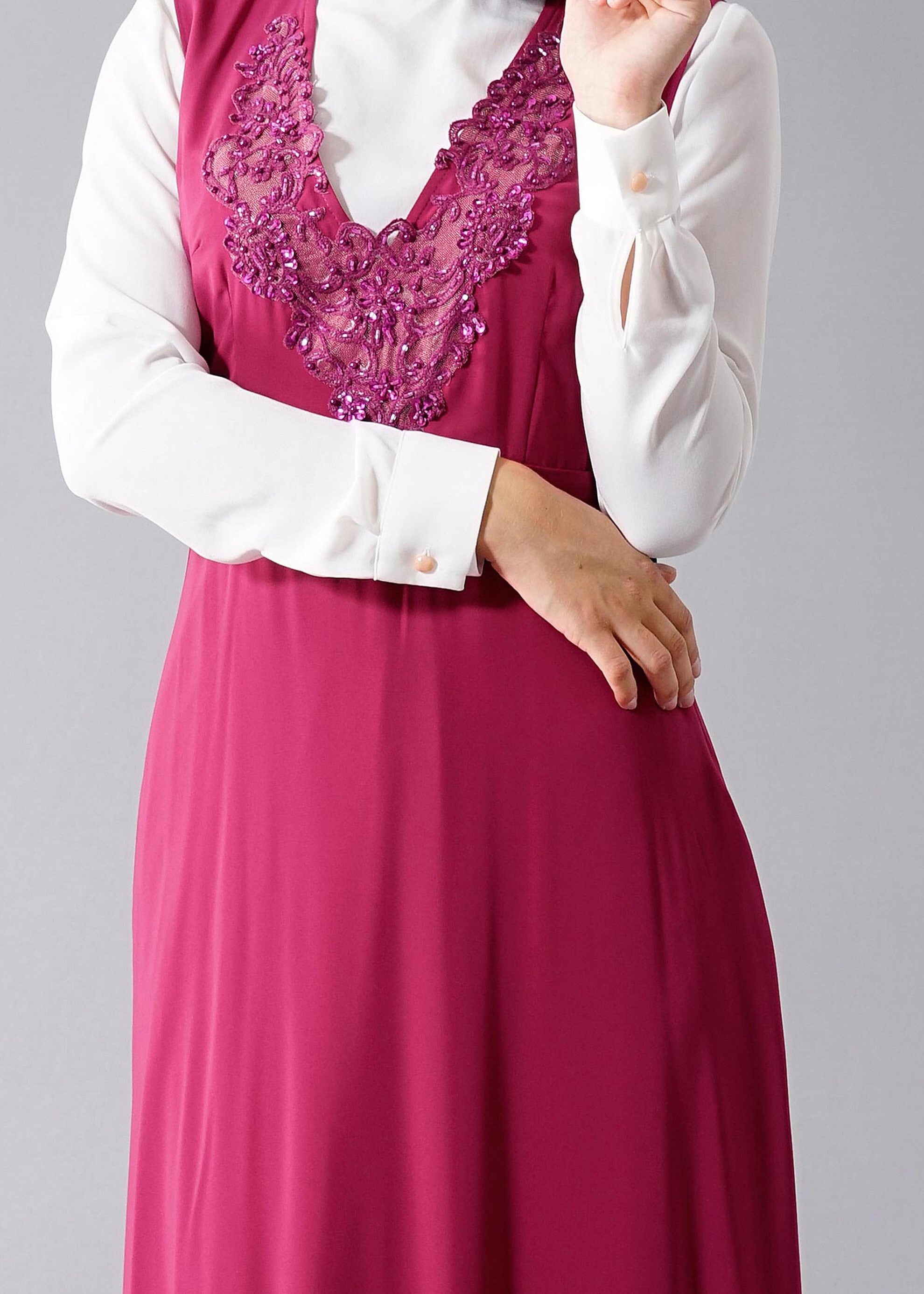 Tesettür giyim FUŞYA 4568 New Alya 2&prime;li Tesettür Elbise 38/44 TEK40