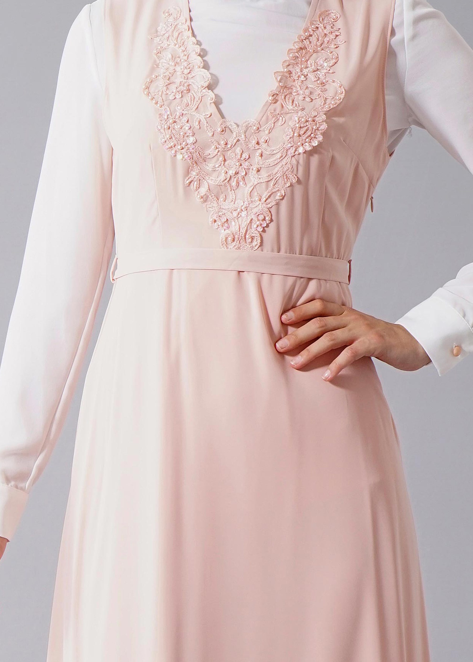 Tesettür giyim PUDRA 4568 New Alya 2&prime;li Tesettür Elbise 38/44 TEK40