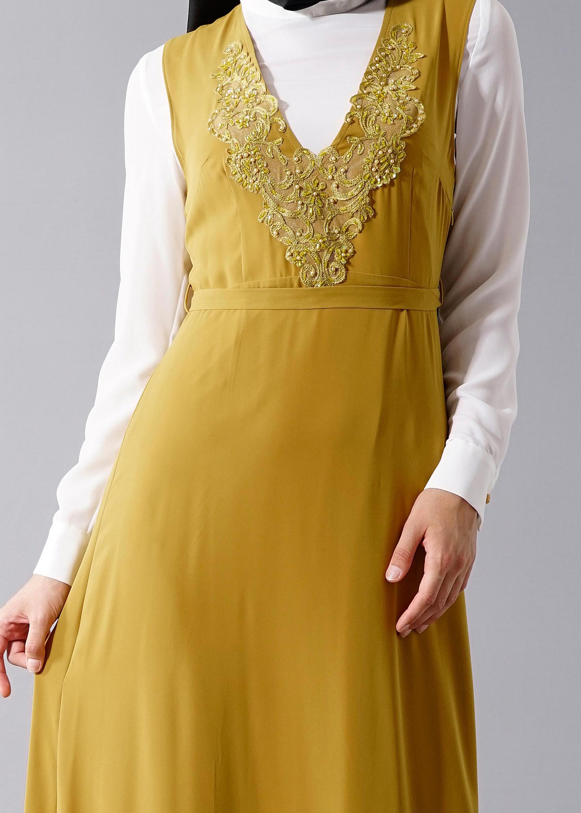 Tesettür giyim SARI 4568 New Alya 2&prime;li Tesettür Elbise 38/44 TEK40