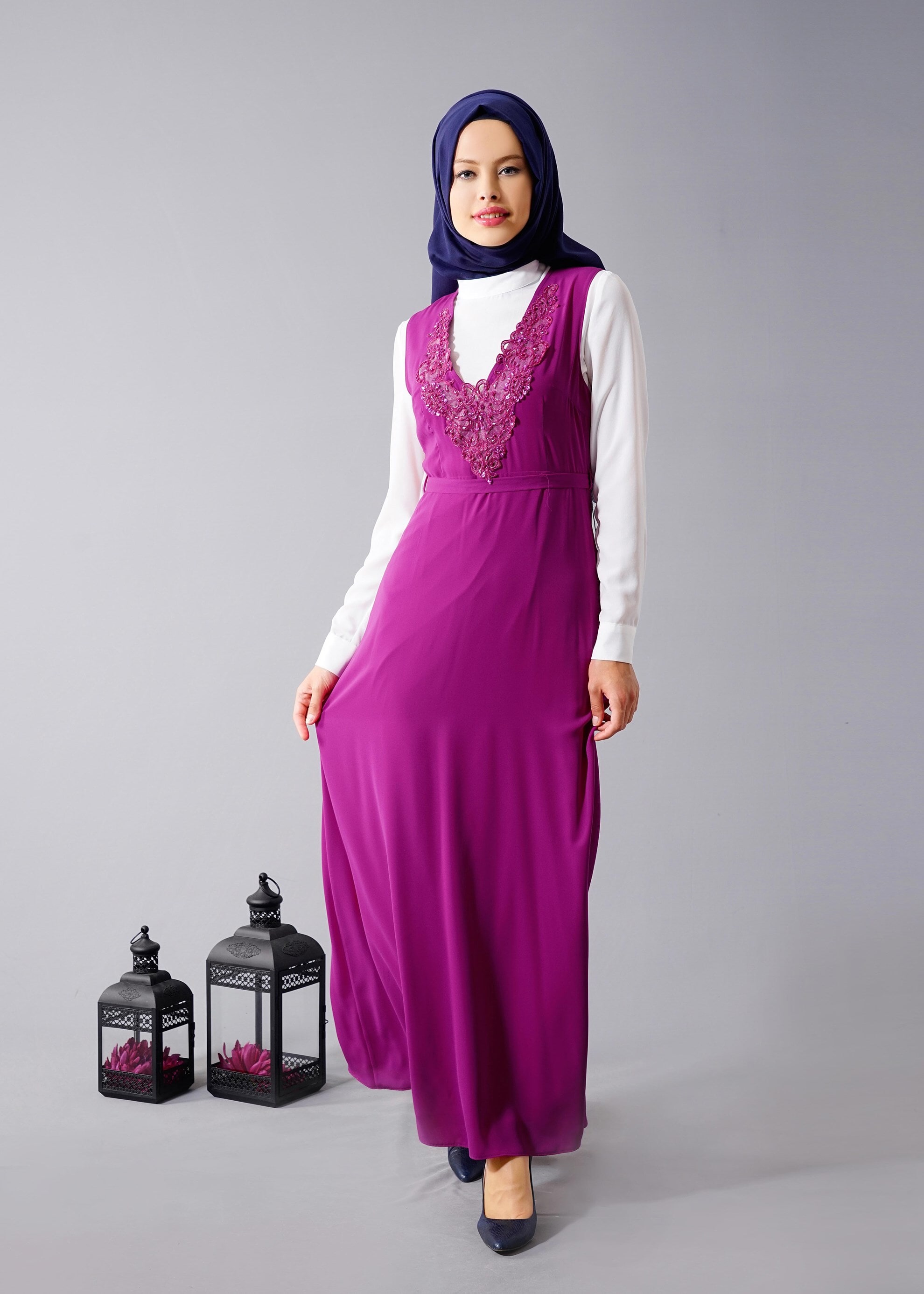 Tesettür giyim MOR 4568 New Alya 2&prime;li Tesettür Elbise 38/44 TEK40