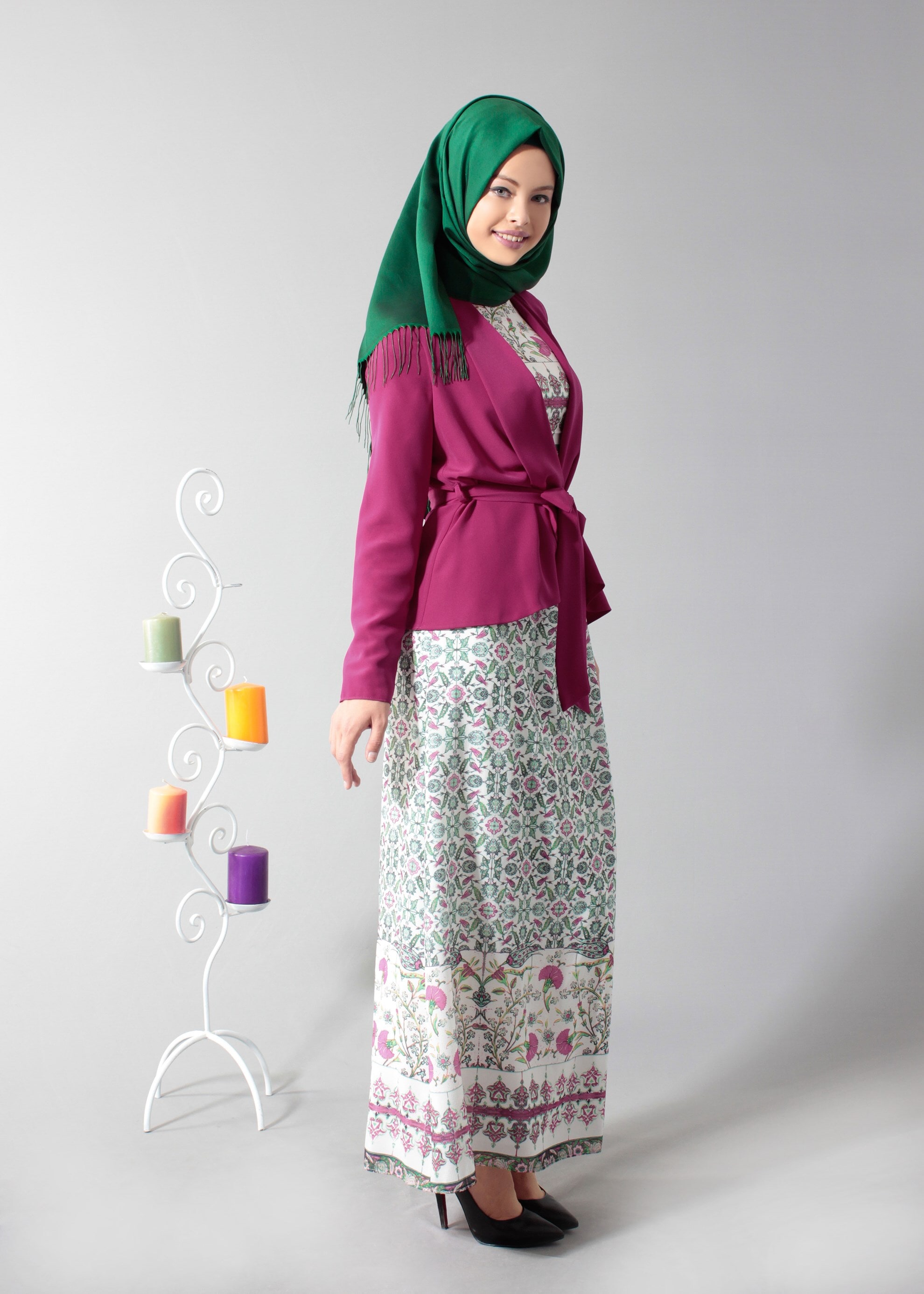 Tesettür giyim FUŞYA 4614 Calara 7953 2&prime;li Tesettür Elbise 38/44 TEK36