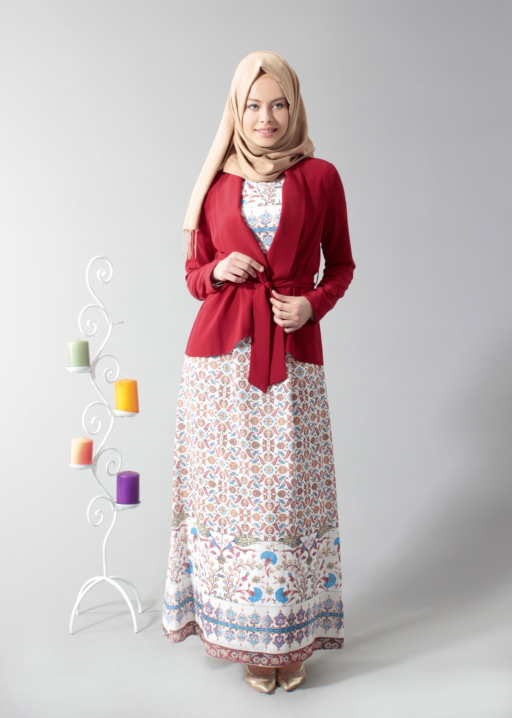 Tesettür giyim TURUNCU 4614 Calara 7953 2&prime;li Tesettür Elbise 38/44 TEK36