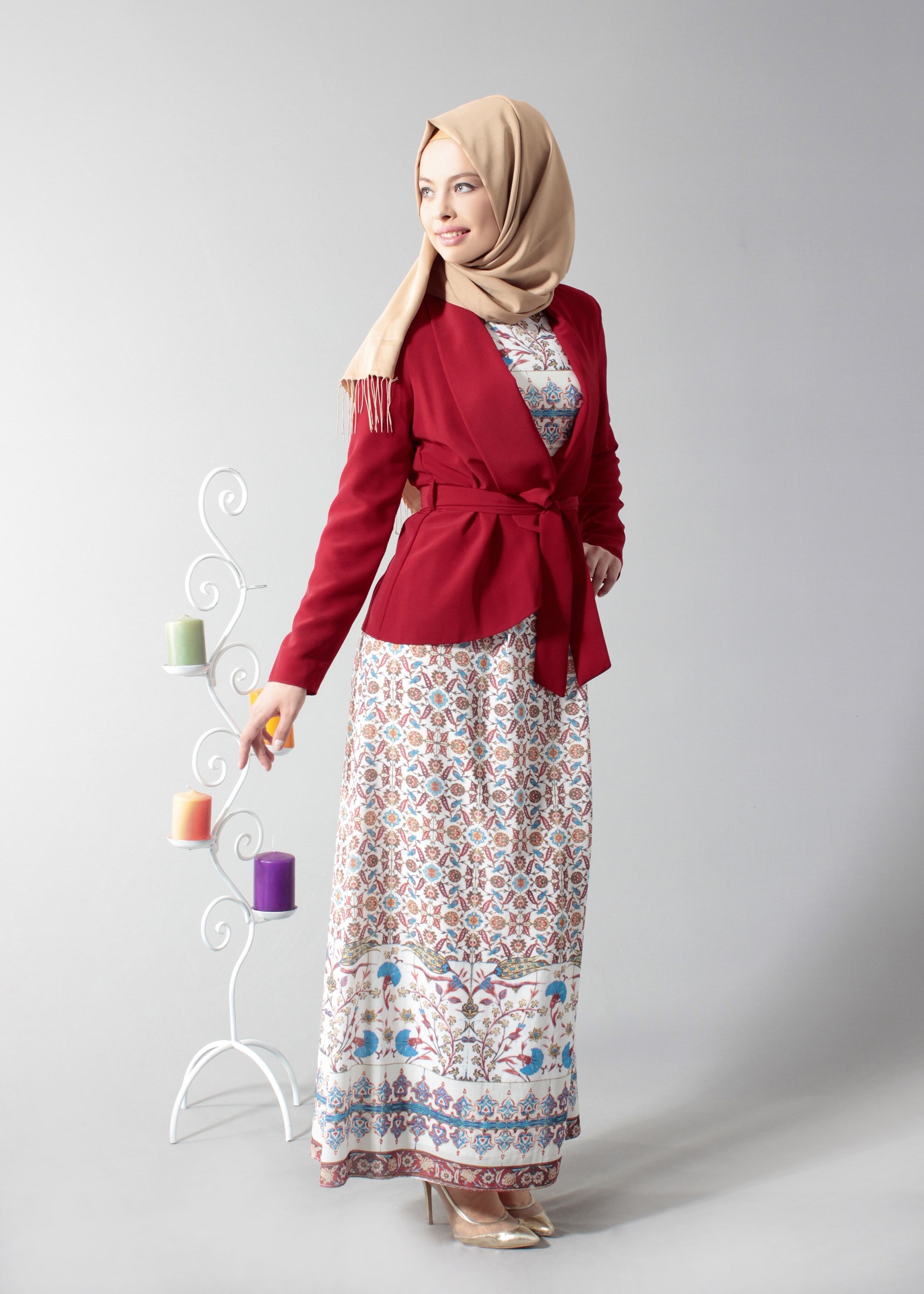 Tesettür giyim TURUNCU 4614 Calara 7953 2&prime;li Tesettür Elbise 38/44 TEK36